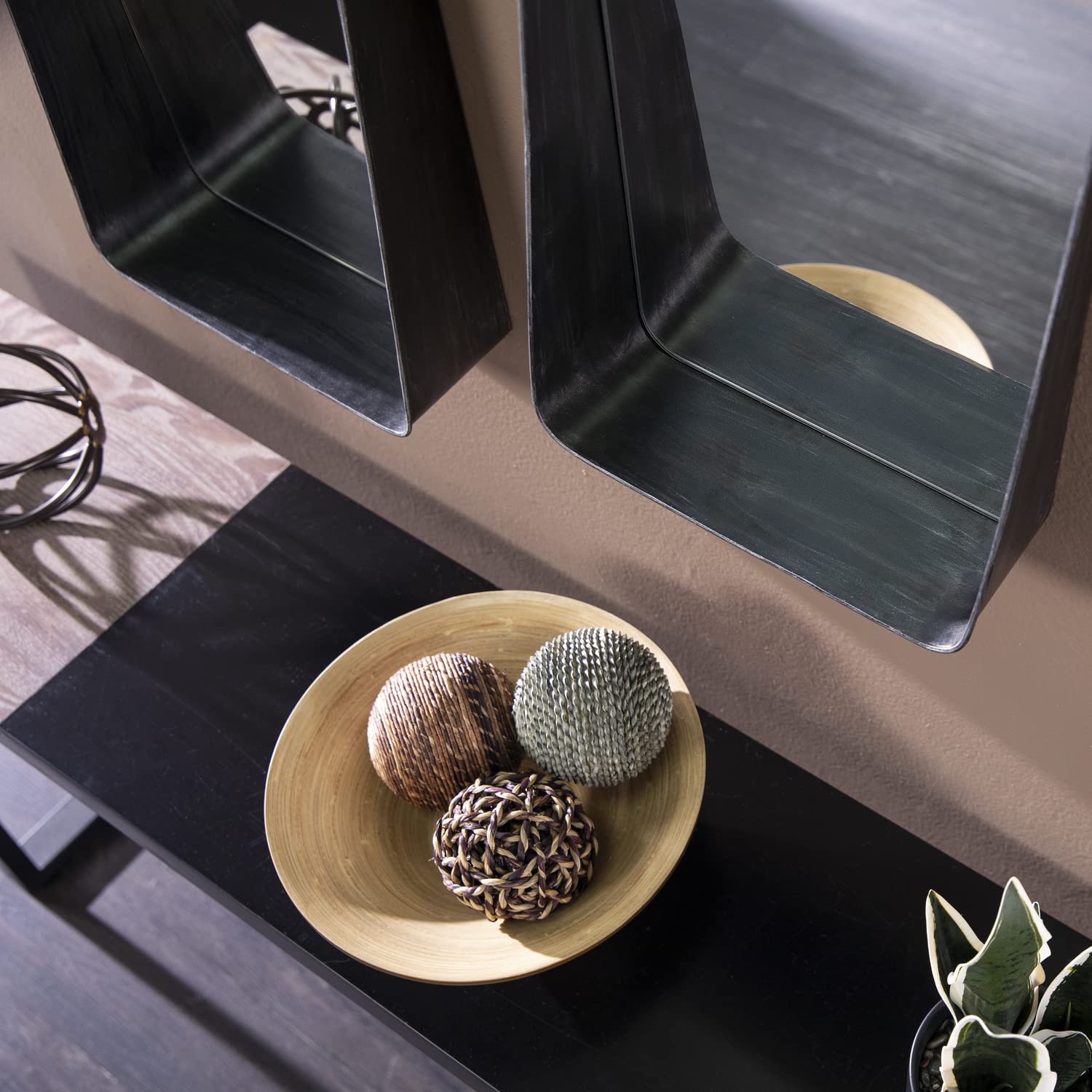 SEI Furniture Amboros Decorative Wall Mirrors with Shelves - 2 Piece Set, Black - Perfect for Living Room, Bedroom & Entryway Decor