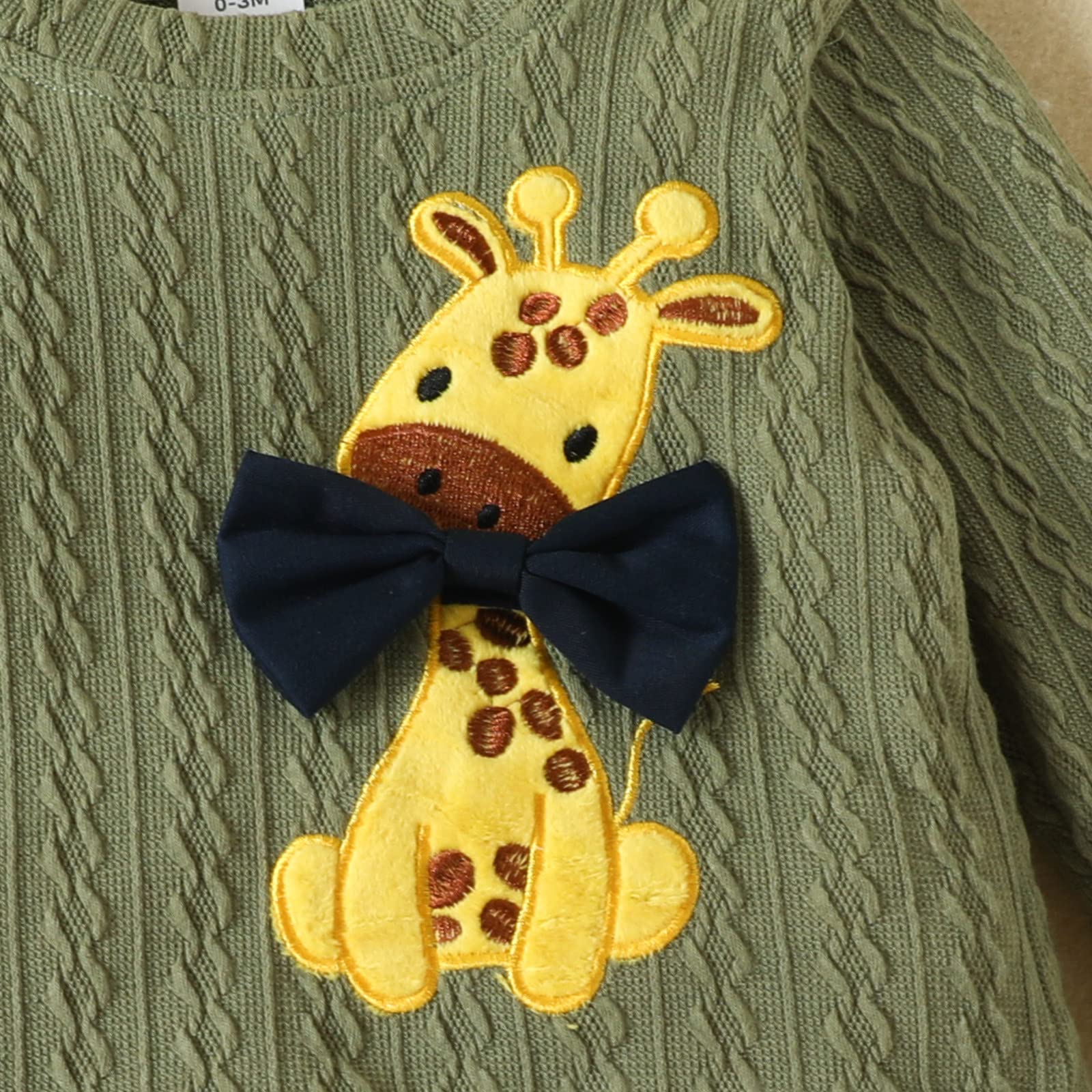 Baby Girls & Boys Long Sleeve Tops with Giraffe Embroidery & Solid Color Pants Set - Green 6-9 Months | Warm Autumn Winter Outfit for Playdates & Family Photos