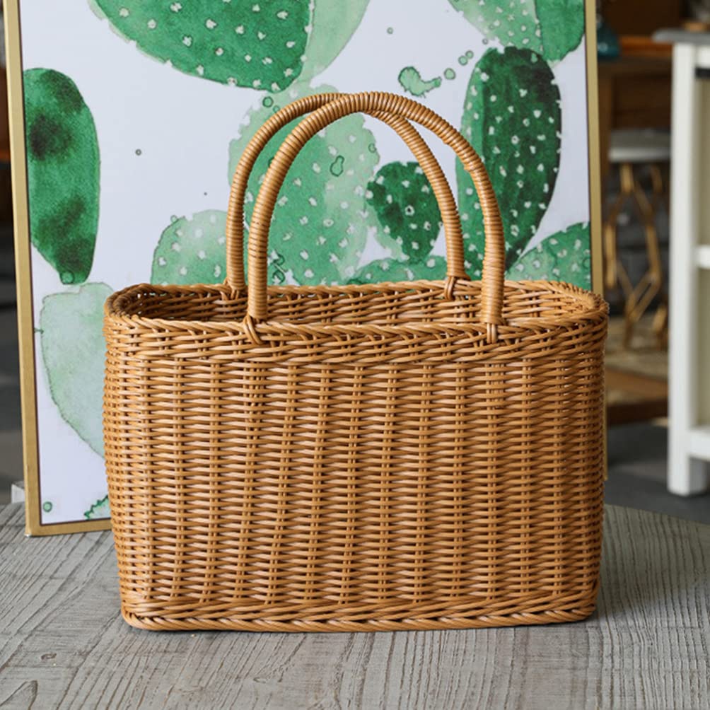 Stylish Woven Plastic Storage Baskets with Handles - Multipurpose Organizer for Groceries, Fruits, Vegetables & Toys - Perfect for Kitchen, Bathroom & Home Organization