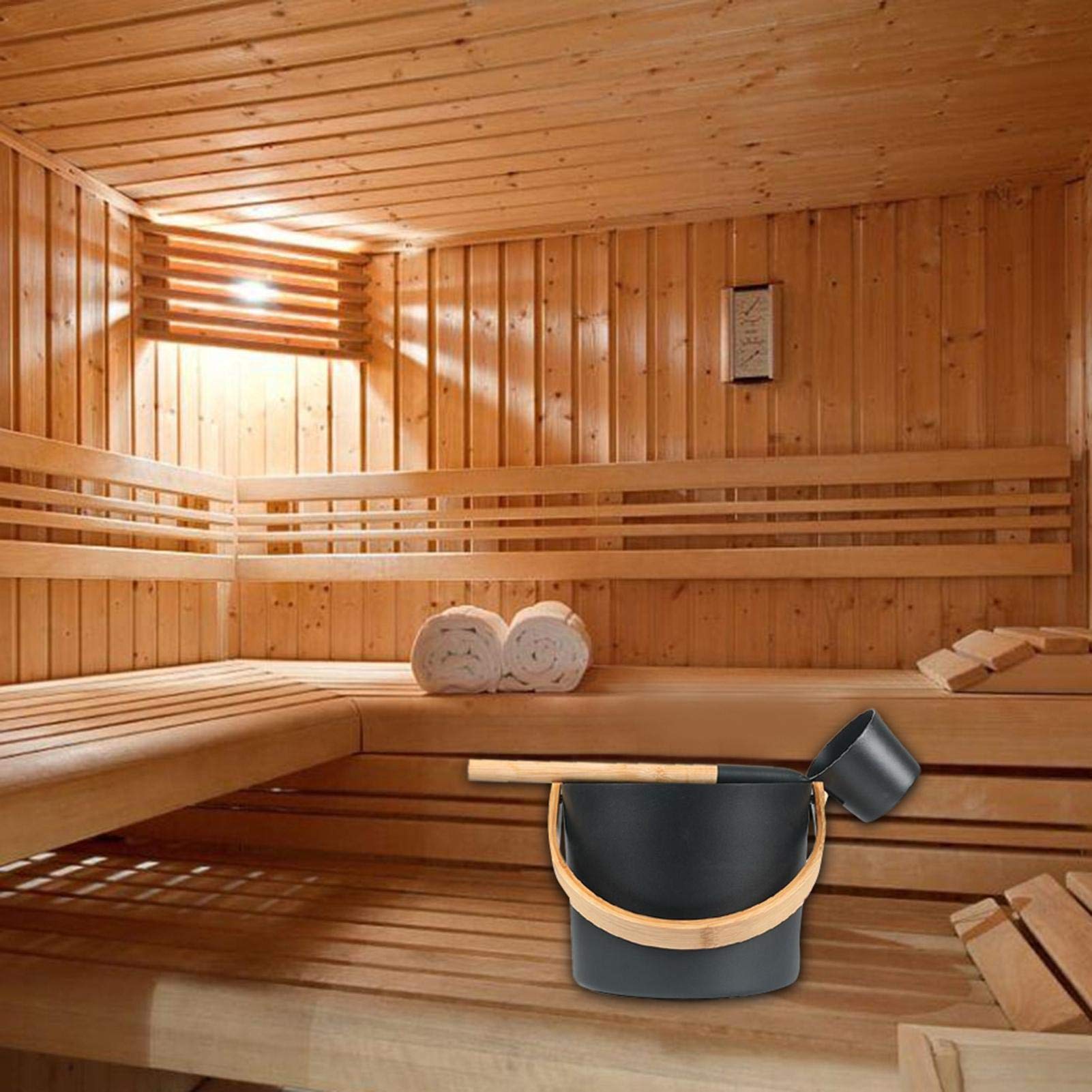 Premium 7L Aluminum Finnish Sauna Bucket Set with Ladle - Luxury Spa & Home Sauna Accessories for Relaxation & Detox