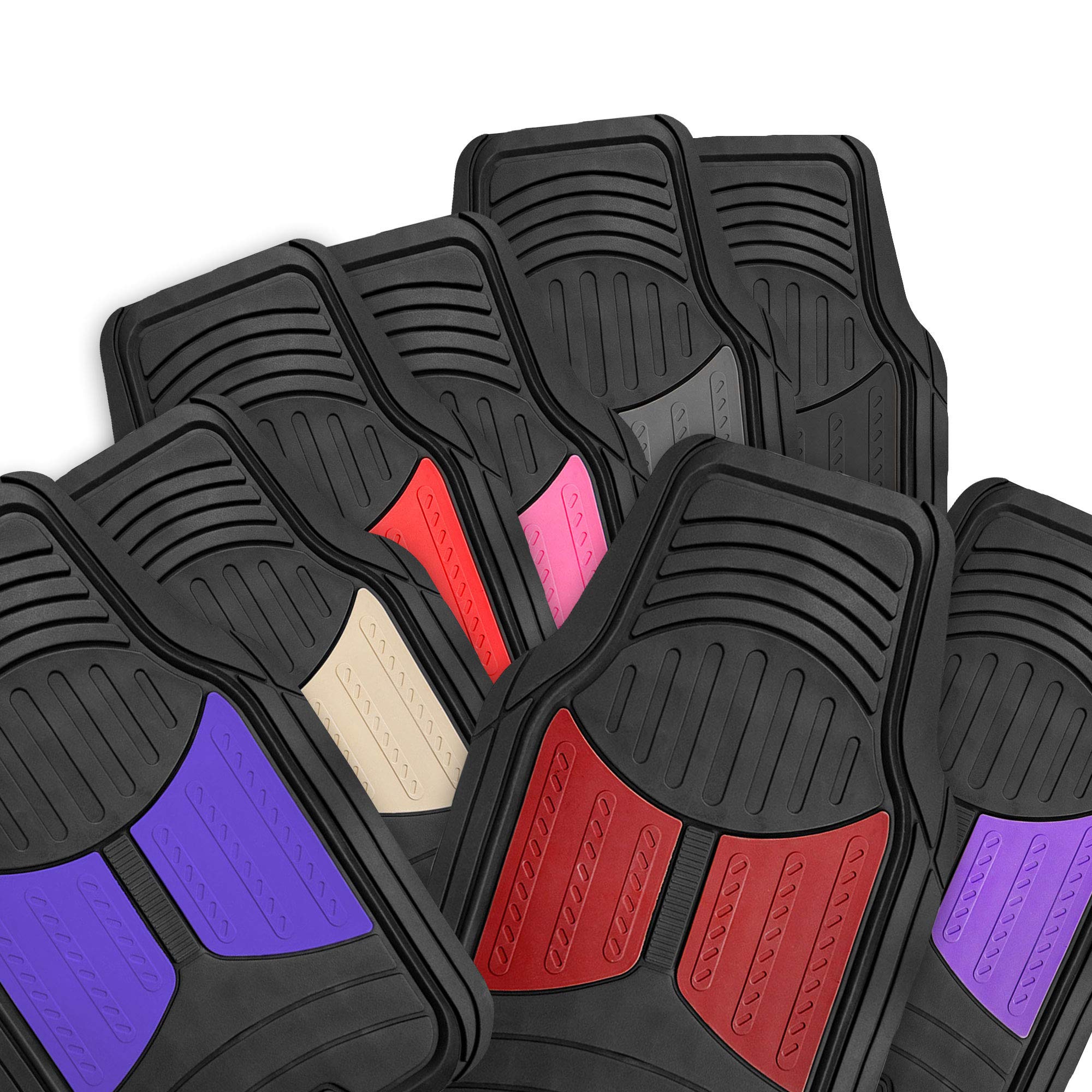 FH Group Climaproof™ Heavy Duty Rubber Car Floor Mats - Universal Fit for Sedan, SUV & Truck - Trimmable Full Beige Set with Small Car Seat Cover - Durable All-Weather Protection for Daily Commute & Road Trips