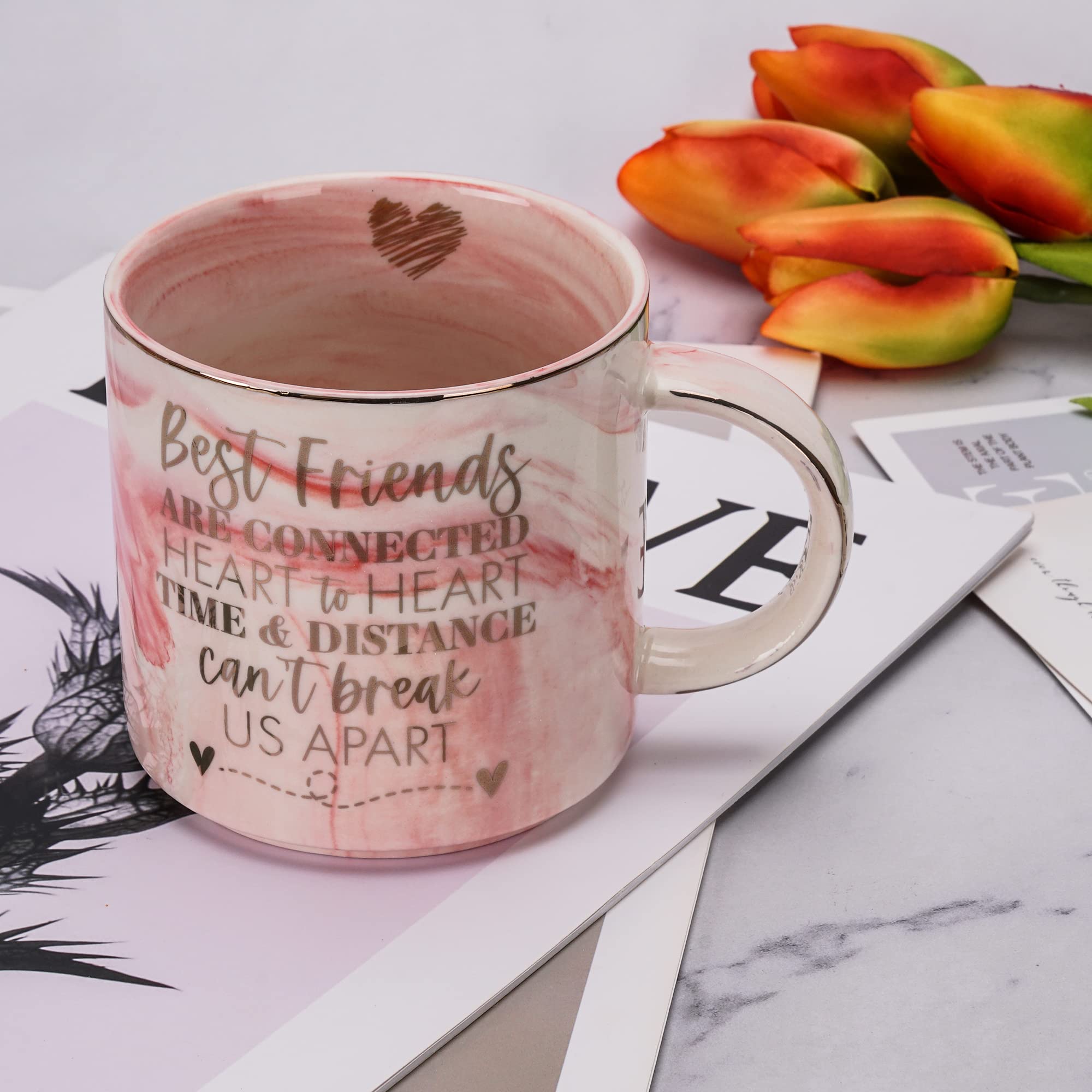 Best Friend Birthday Gifts for Women - Long Distance Friendship Gifts for BFF, Besties - Cute Pink Marble Mug, 11.5oz Coffee Cup - Perfect for Christmas, Anniversaries, and Daily Coffee Moments