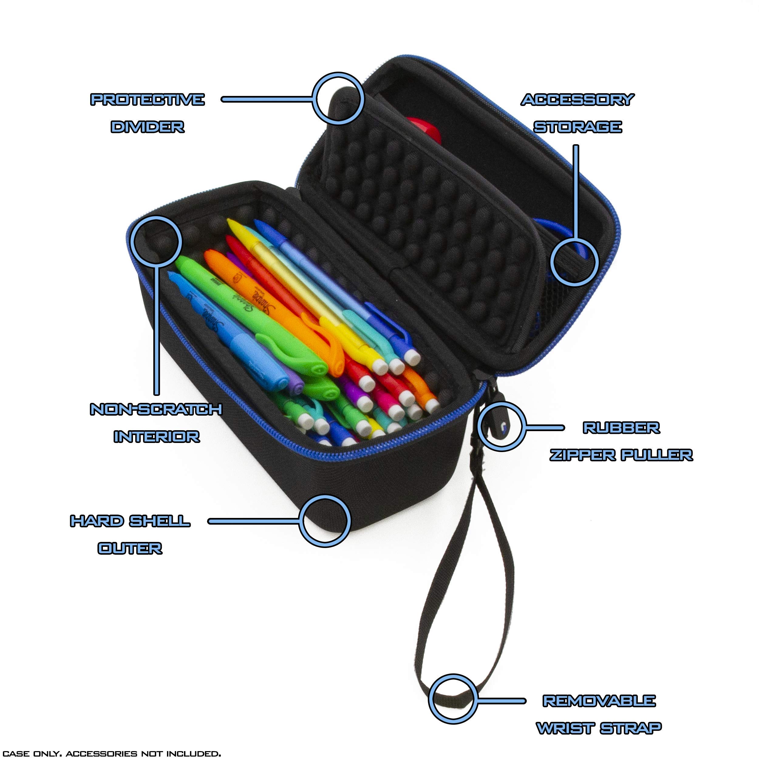 CASEMATIX Large Pencil Case with Removable Wrist Strap - Holds 50+ Pens, Pencils & Markers - Padded Divider & Mesh Storage Pocket - Perfect for School, Office & Art Supplies Organization (Case Only)