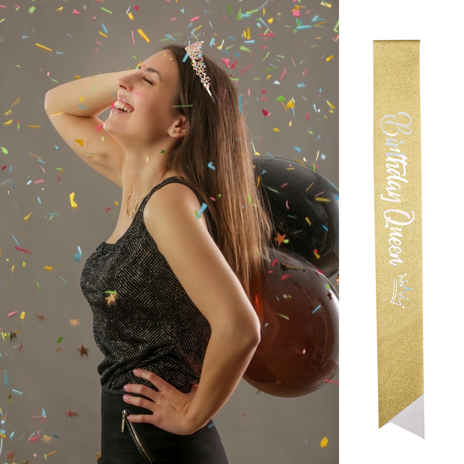 Gold Birthday Tiaras & Crowns for Women - Elegant Birthday Queen Sash & Cake Toppers | Perfect Birthday Party Decorations & Gifts for Women, Mom | Great for Birthday Celebrations, Bridal Showers & Special Occasions