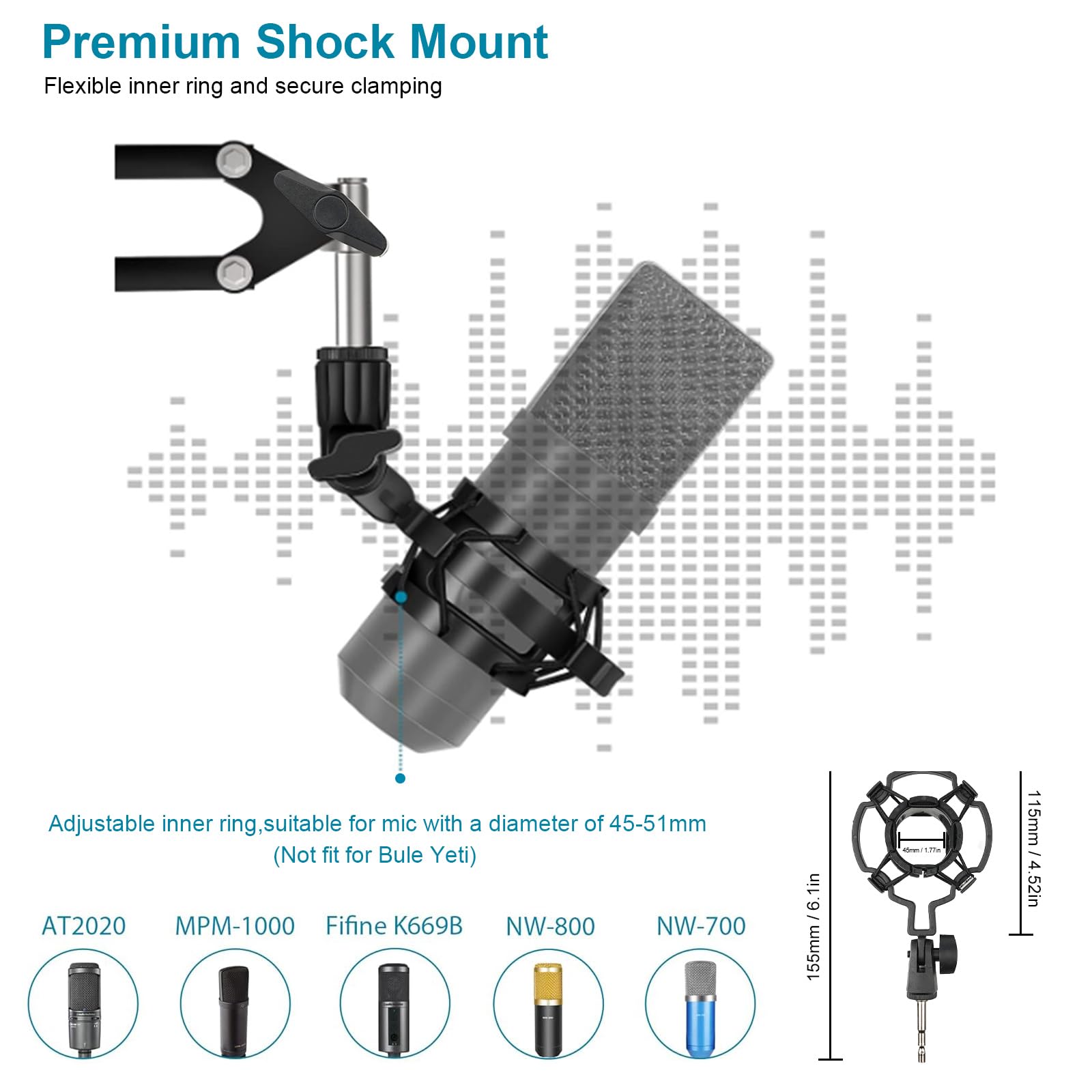 Adjustable 360° Rotating Microphone Boom Arm Stand - Compatible with Blue Yeti, HyperX QuadCast, Snowball Mics - Perfect for Recording, Podcasting & Gaming Setup