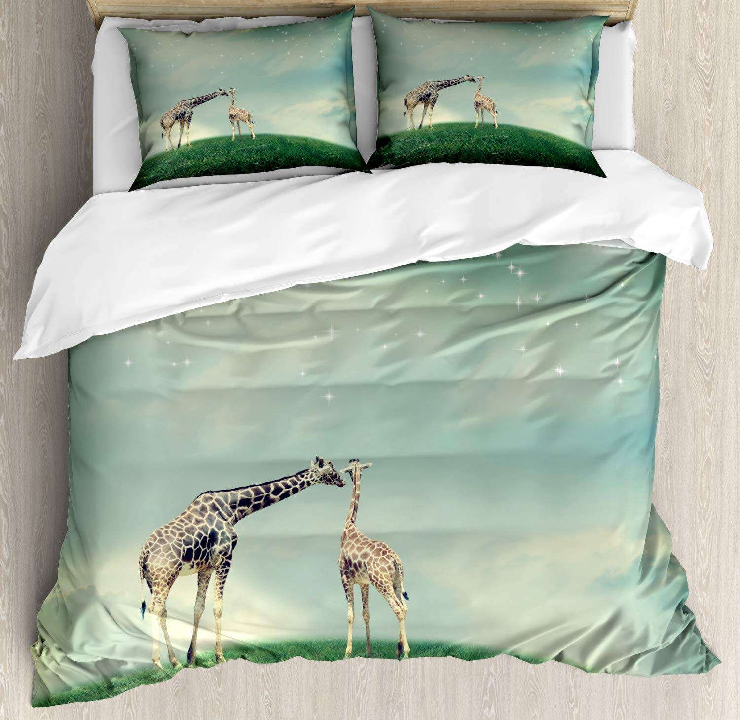 Ambesonne Giraffe Duvet Cover Set - 3 Piece Bedding with 2 Pillow Shams, California King Size, Multicolor Animal Print - Perfect for Kids' Rooms, Jungle Themed Bedrooms & Safari Nursery Decor