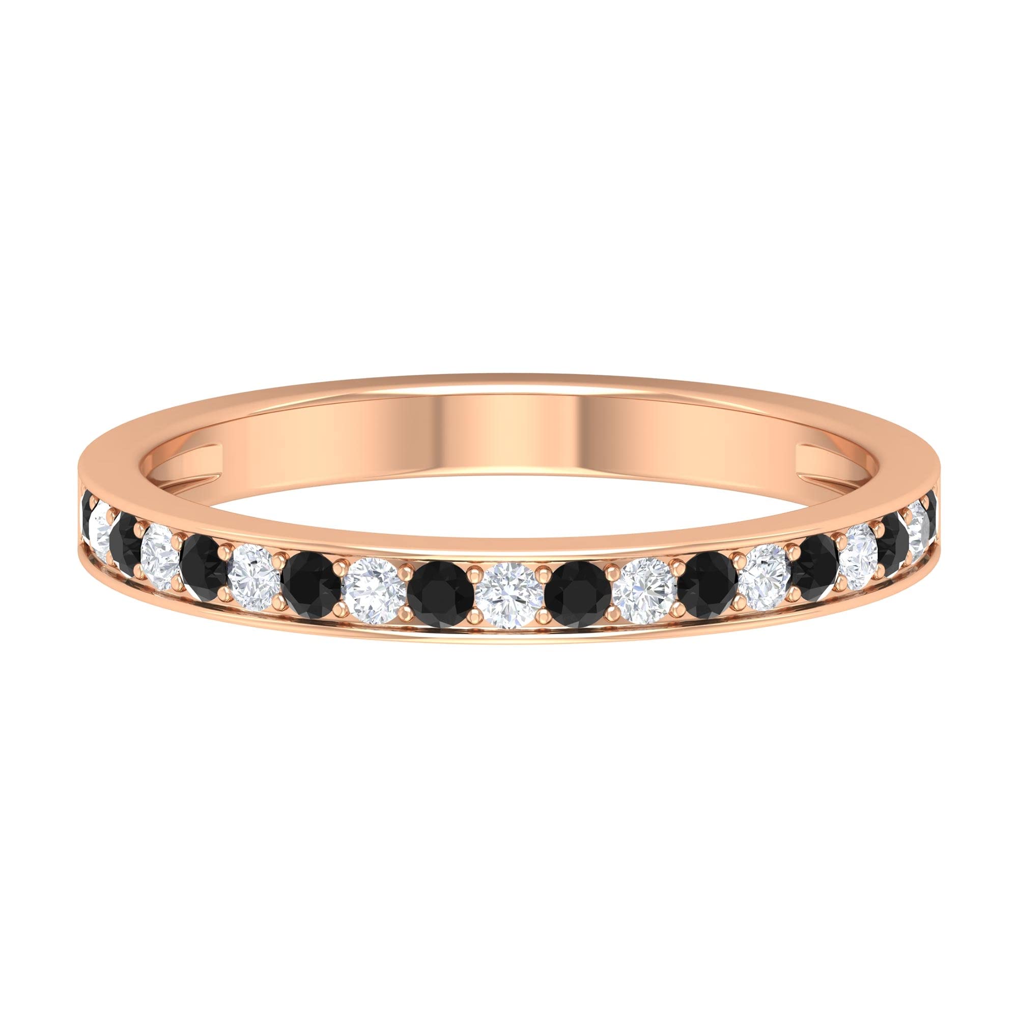 1/2 CT Black Spinel & Diamond Ring - 14K Solid Gold Half Eternity Band for Women, Wedding, Engagement, Anniversary Gift - Elegant Stackable Jewelry for Everyday Wear or Special Occasions