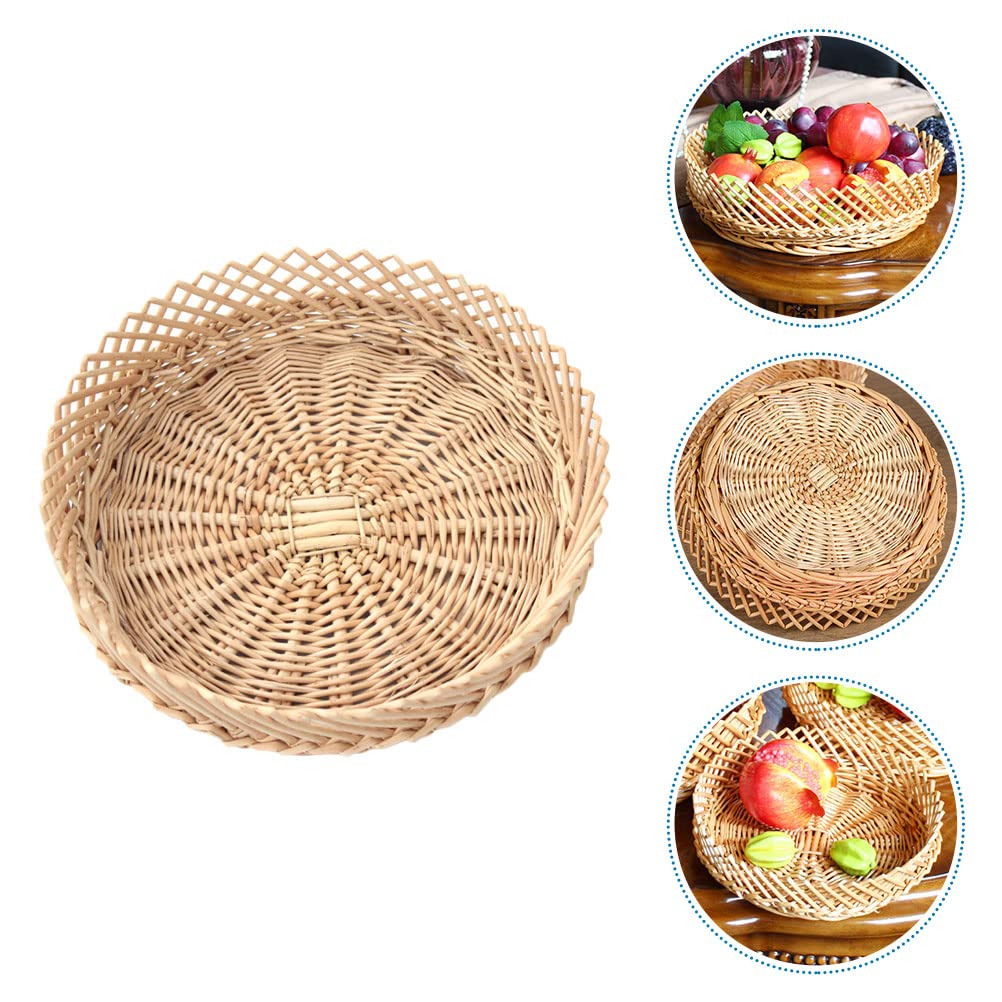 1pc Round Woven Rattan Storage Basket - Handmade Willow Fruit Bowl for Snacks, Nuts, Bread, Picnic Serving | Perfect for Kitchen, Dining Table, Party Decor & Vegetable Storage
