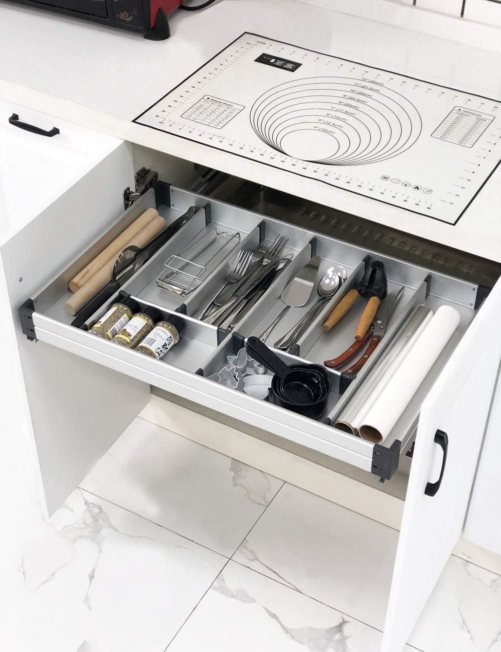 30 Inch Cutlery Tray Drawer Organizer with Soft Close Slides - Expandable Utensil Storage for Kitchen Cabinets - Perfect for Knives, Forks, Spoons & Cooking Tools Organization