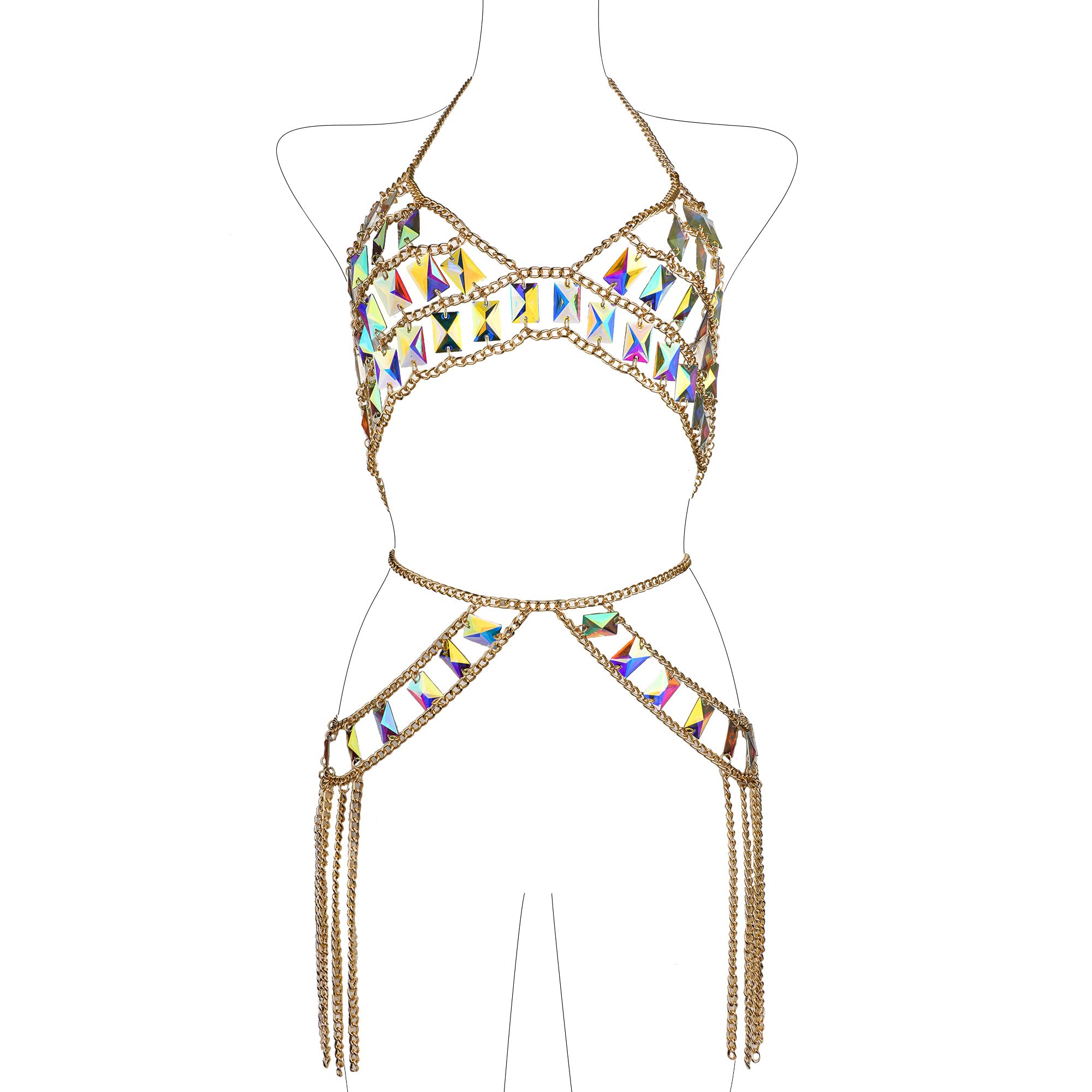 CCbodily Boho Crystal Tassel Body Chain Jewelry - Women's Bikini Bra Chain Accessories for Beach, Cosplay & Festival Outfits | Perfect for Summer Vacations, Pool Parties and Boho Fashion Styles