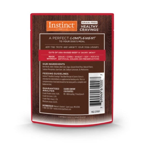 Instinct Healthy Cravings Real Beef Recipe Grain-Free Wet Dog Food Pouch - High Protein Natural Puppy & Adult Dog Food - Perfect for Travel, Hiking & Outdoor Adventures