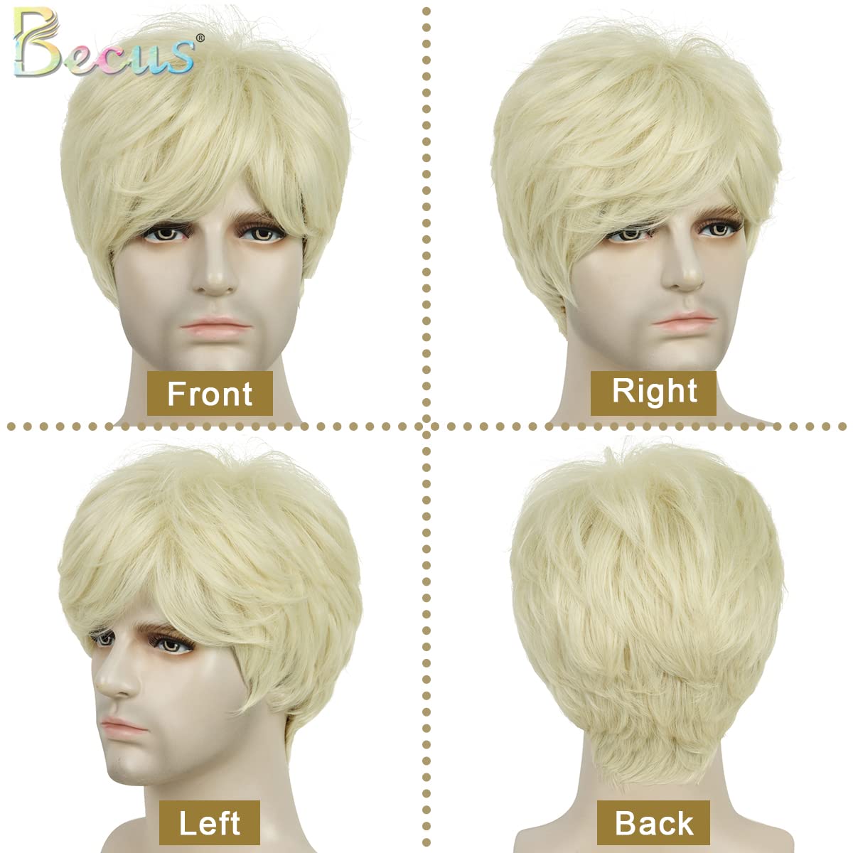 BECUS Natural Blonde Synthetic Wig for Men - Realistic Cosplay Wig for Halloween, Rockstar Party & Anime Costume - Perfect for Theatrical Performances & Costume Events