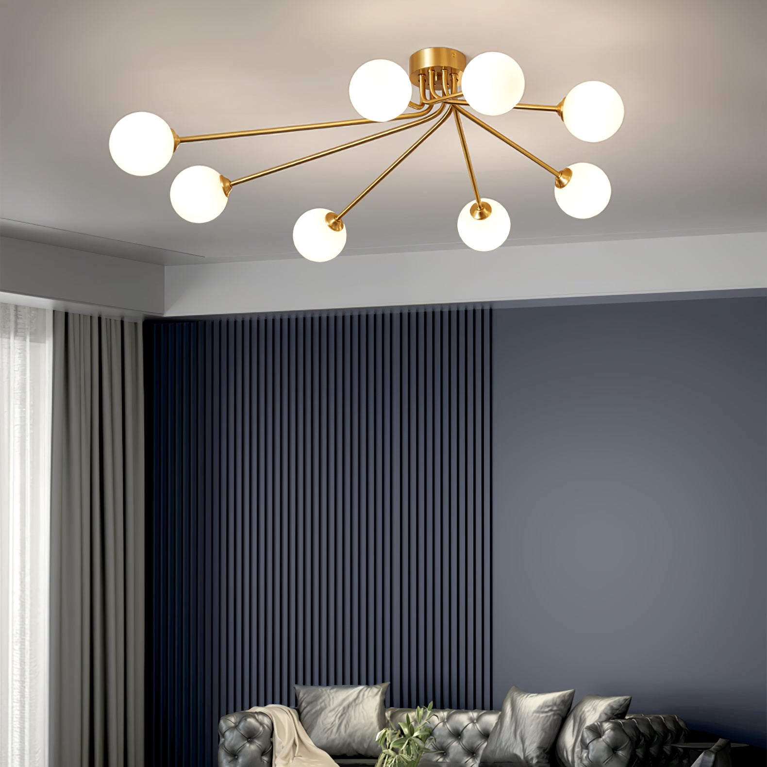 Modern Morella Ball Ceiling Light Fixture - Elegant Glass Globe Pendant Lighting for Living Room, Bedroom, Dining Room & Kitchen - Dimmable LED Chandelier for Home Decor