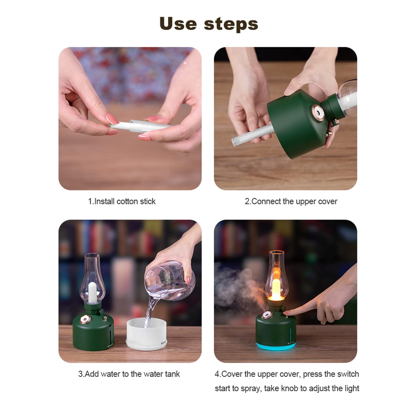 Retro Humidifier Lamp - 1200mAh Rechargeable Wireless Aroma Diffuser with Essential Oils & 7-Color LED Lights, Cool Mist for Home, Office, Bedroom, Nursery, and Car - Quiet Air Humidifier for Better Sleep and Relaxation