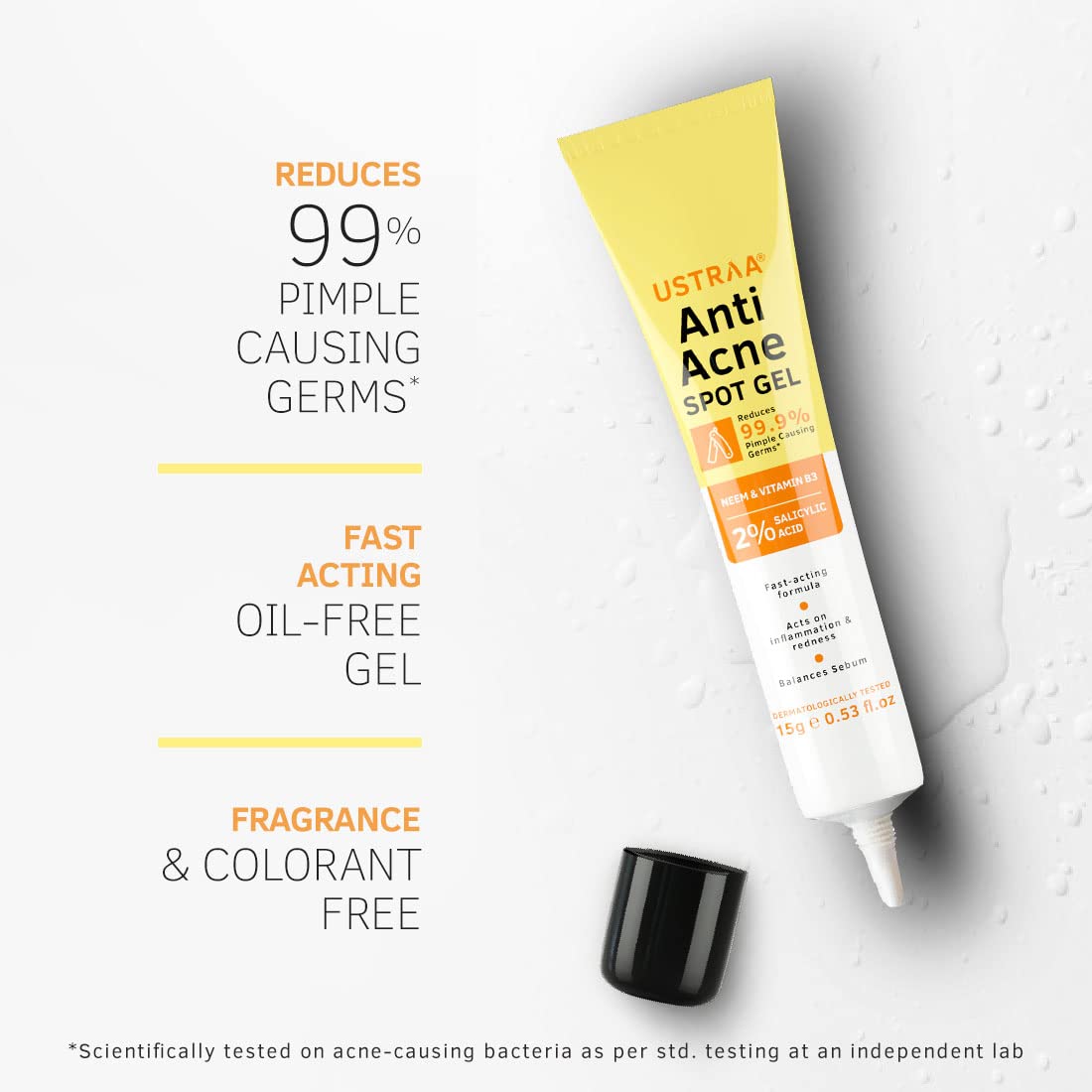 Ustraa Anti-Acne Spot Gel - 15ml | 99.9% Pimple Germ Reduction | 2% Salicylic Acid for Dead Skin & Pore Cleansing | Dermatologist Tested Oil-Free Formula | Reduces Acne & Redness | Perfect for Daily Skincare & Teen Acne Treatment