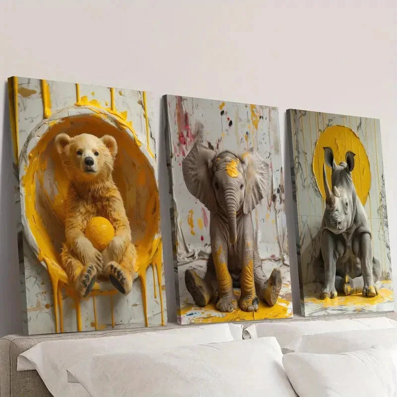 3-Piece Wild Animal Poster Set - Cute Animal Wall Art Canvas Framed 40x60cm - High Quality Print - 100% Australian Made - Ready to Hang - Perfect for Kids Room, Nursery, Classroom & Home Decor