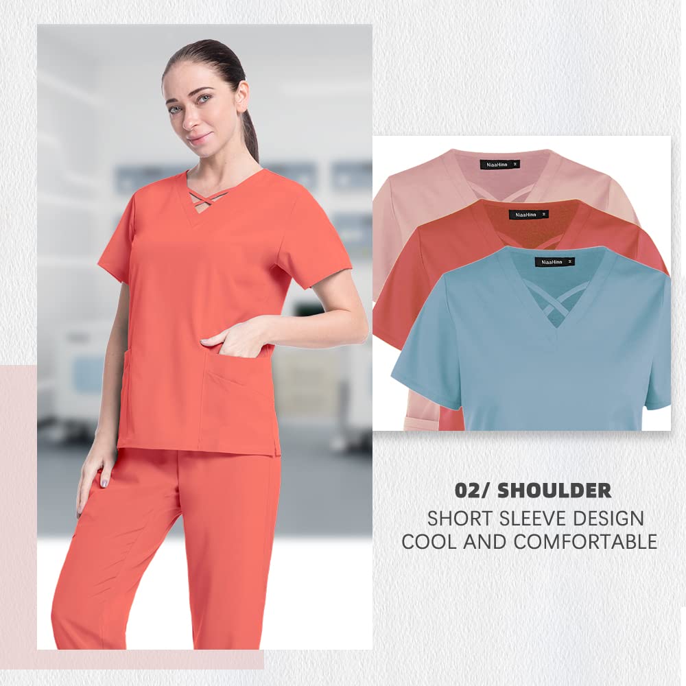 Niaahinn Women's V-Neck Scrub Top with Functional Pockets - Comfortable Medical Uniform for Nurses & Doctors | Perfect for Hospital Shifts, Clinical Work & Healthcare Professionals