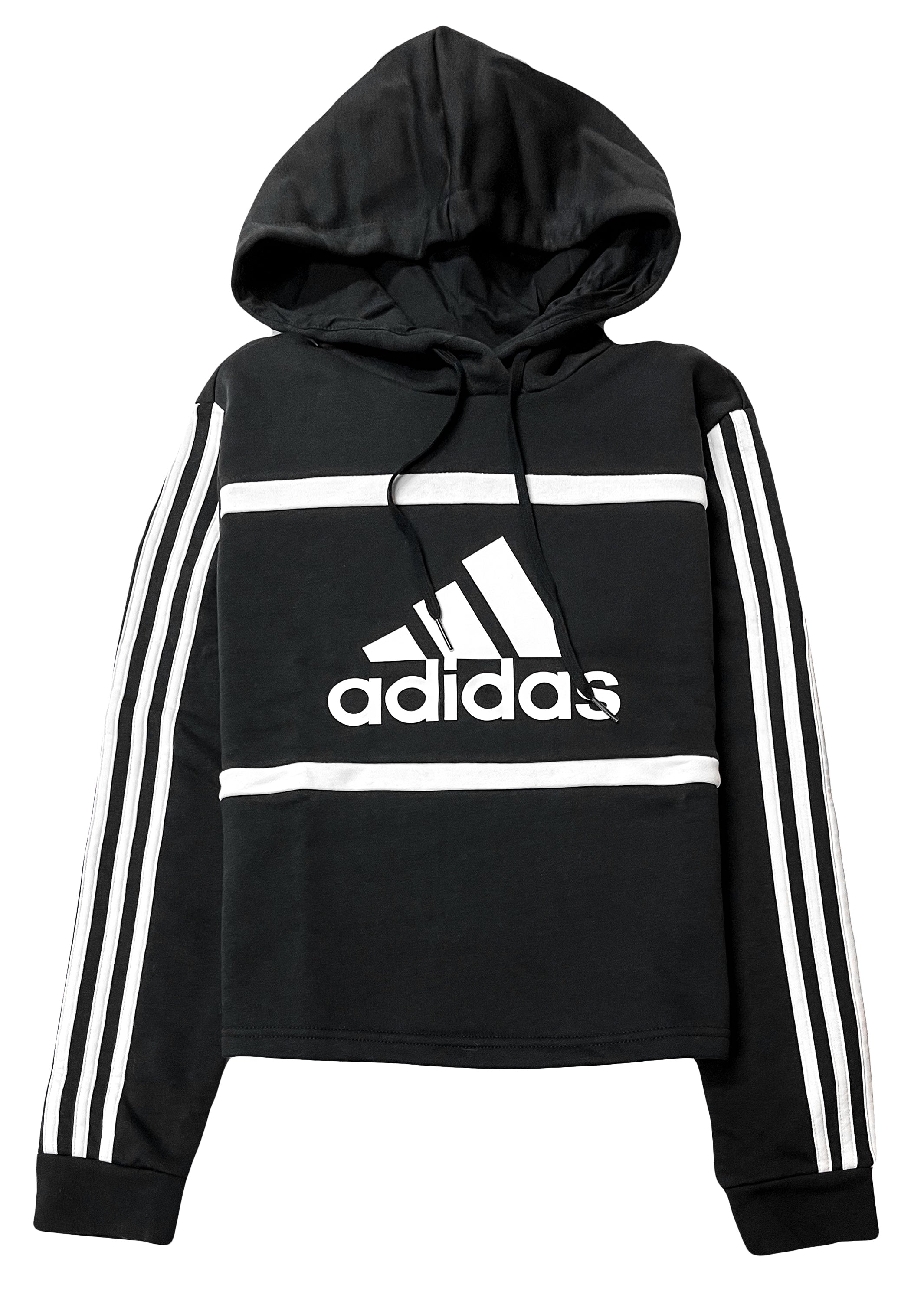 Adidas Women's Essentials Logo Colorblock Cropped Hoodie - Black/White | GM7126 | Casual Streetwear, Gym & Lounge Wear for Women
