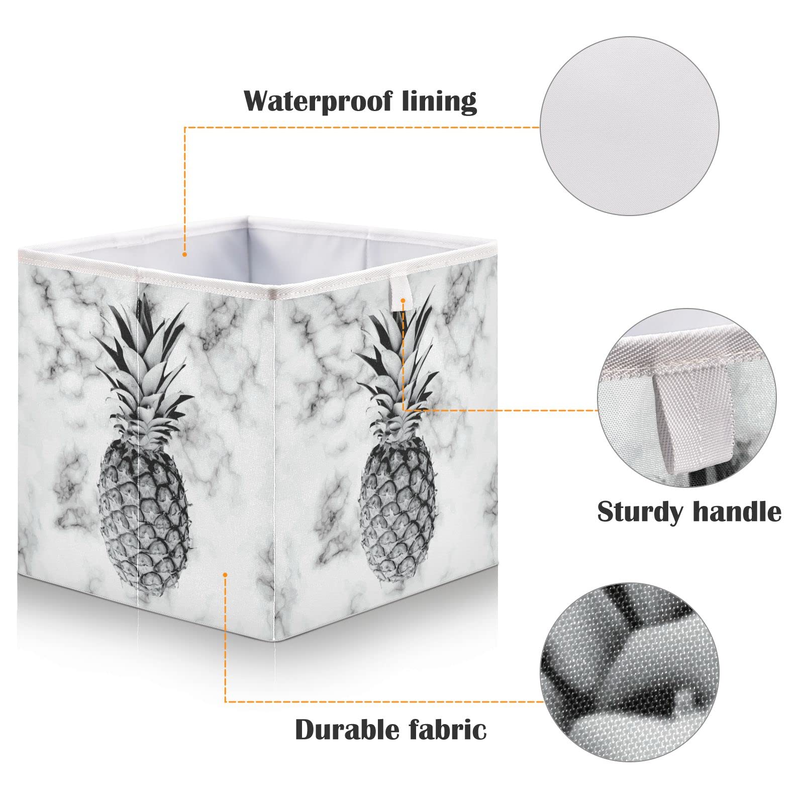 Marble Pineapple Collapsible Storage Cube - Square Storage Bin Organizer for Living Room, Car, Office & Bedroom | Stylish Home Decor & Space-Saving Solution