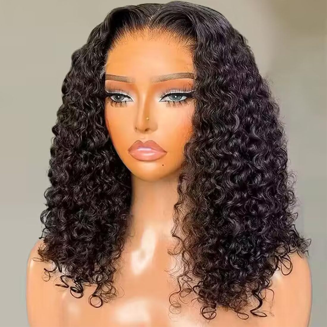Larima Short Curly Human Hair Wig - 200% Density 13x4 HD Lace Front Wig, Glueless Wear & Go, Pre-Plucked with Baby Hair, Jerry Curly Style, Soft & Natural Black (14 Inch) - Perfect for Daily Wear, Cosplay, and Special Occasions