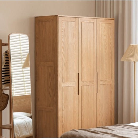 Solid Oak Wood Narrow Wardrobe - Slim Space-Saving Closet for Bedroom, Hallway, or Small Apartment