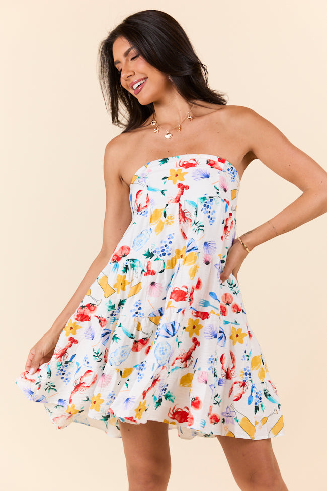Sweet Summer Floral Strapless Mini Dress for Women - Casual Beach Party & Dinner Outfit - Trendy Printed Sleeveless Sundress