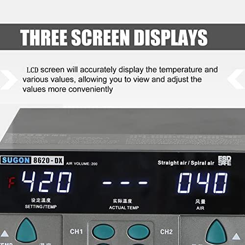 SUGON 8620DX 220V 1300W Digital Hot Air Rework Station with Adjustable Temperature (212°F-845°F), 4 Memory Presets & 6 Nozzles - Professional SMD Soldering Station for PCB Repair, Electronics Rework, and DIY Projects