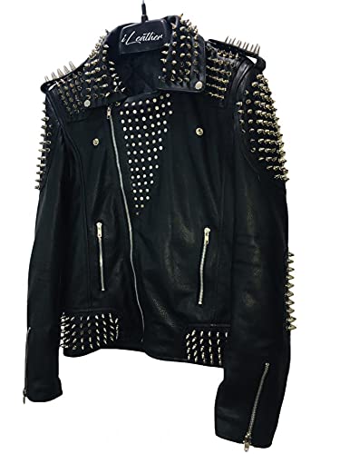 Steampunk Black Leather Studded Handmade Jacket for Women - Gothic Punk Fashion Coat with Metal Studs (XS, Black) | Perfect for Cosplay, Halloween Costumes & Alternative Fashion Outfits