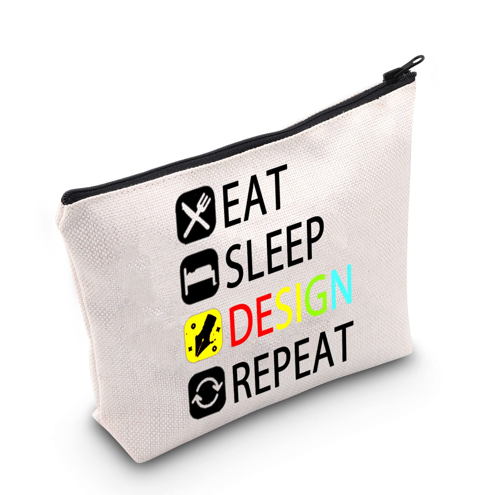 MEIKIUP Designer Makeup Bag - Eat Sleep Design Repeat Cosmetic Pouch for Interior & Graphic Designers | Perfect Gift for Artists, Students & Creative Professionals