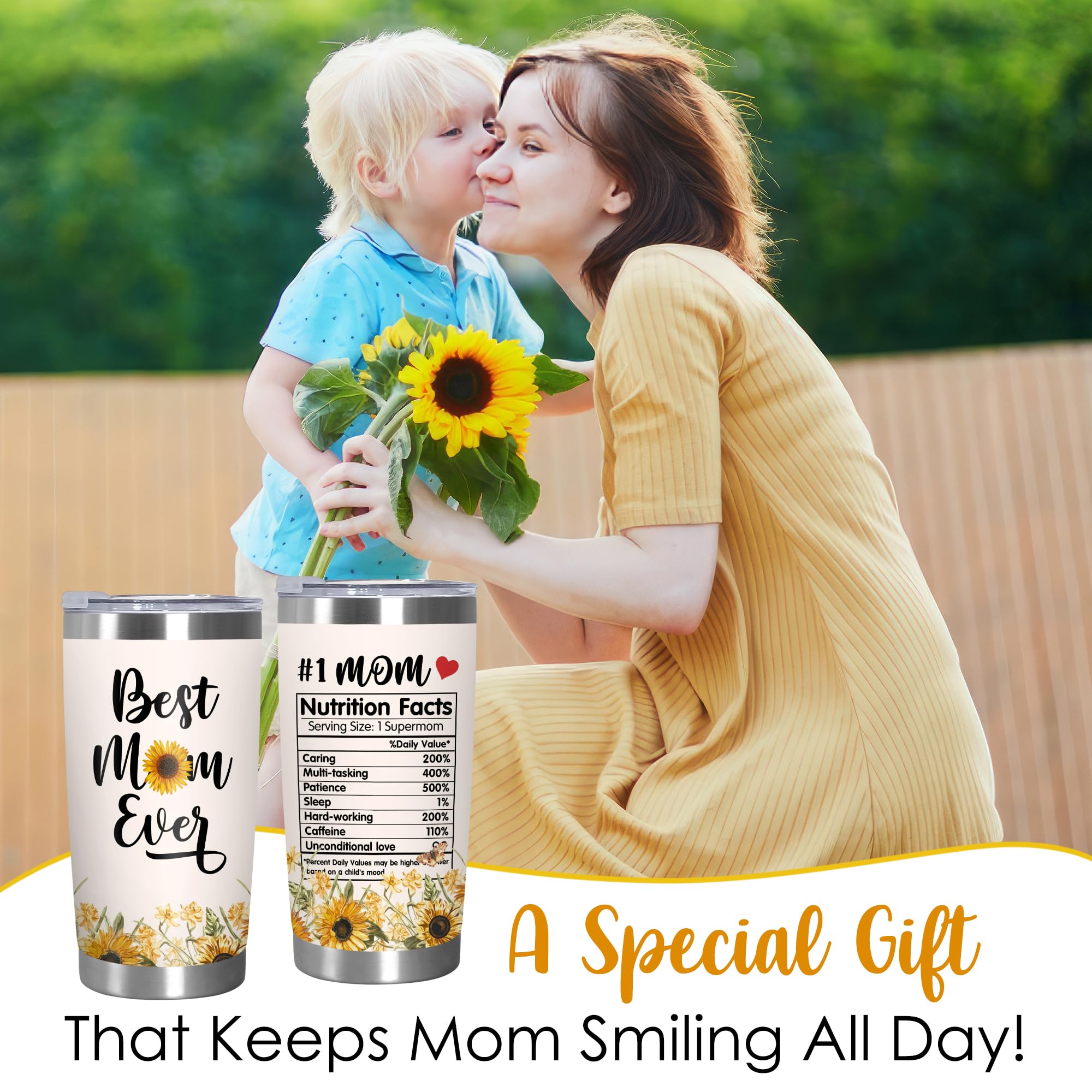 #1 Mom Stainless Steel Insulated Coffee Tumbler 20oz - Best Mother's Day Gift for Women, Mama, Mother-in-Law & Stepmom - Leakproof Travel Mug for Coffee, Tea & Hot Drinks - Perfect for Office, Commuting & Outdoor Activities