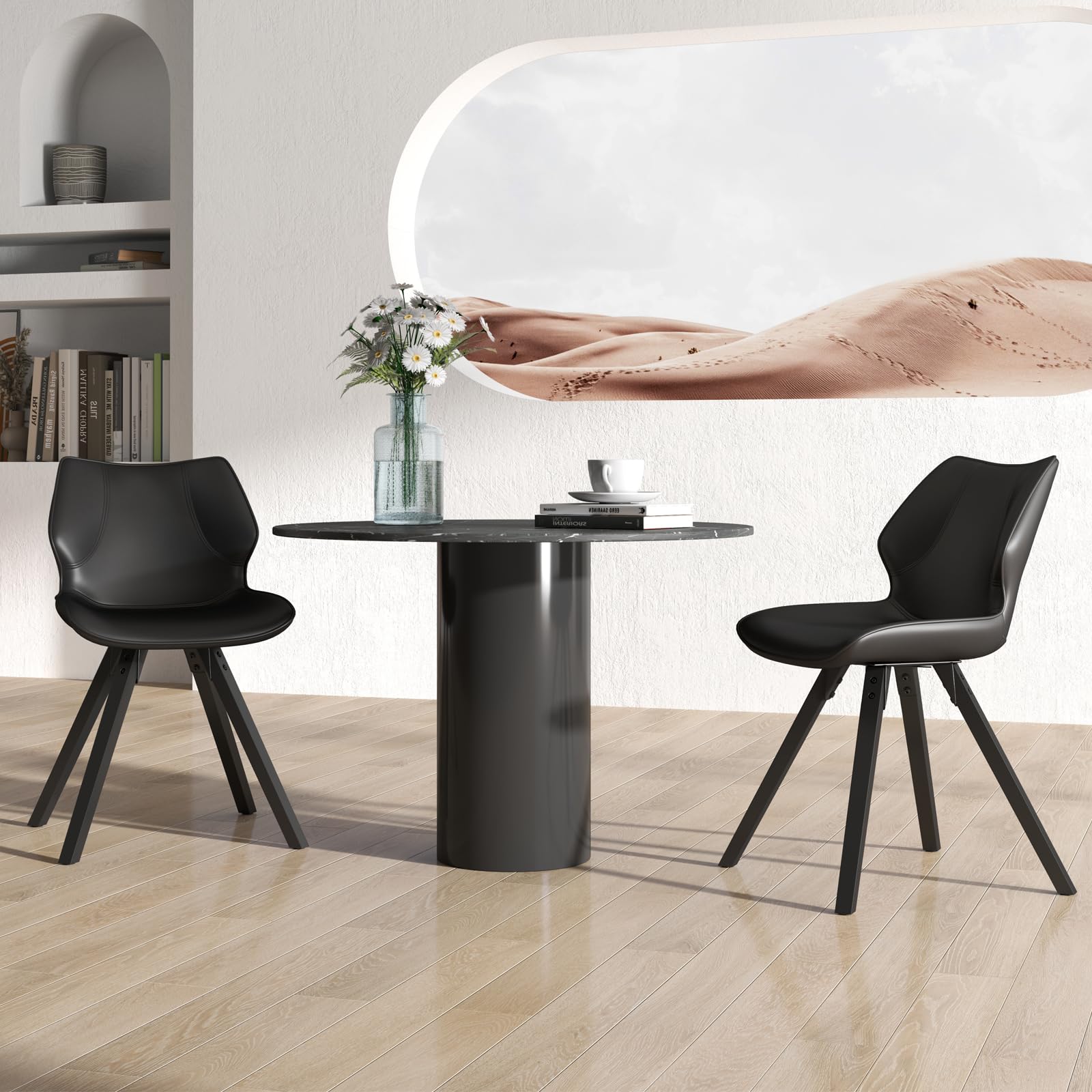 Brage Living Dining Chairs Set of 2 - Modern PU Leather Kitchen & Dining Room Chairs, Upholstered Armless Side Chairs with Solid Wood Legs (Black) - Perfect for Small Spaces, Breakfast Nooks & Contemporary Dining Areas