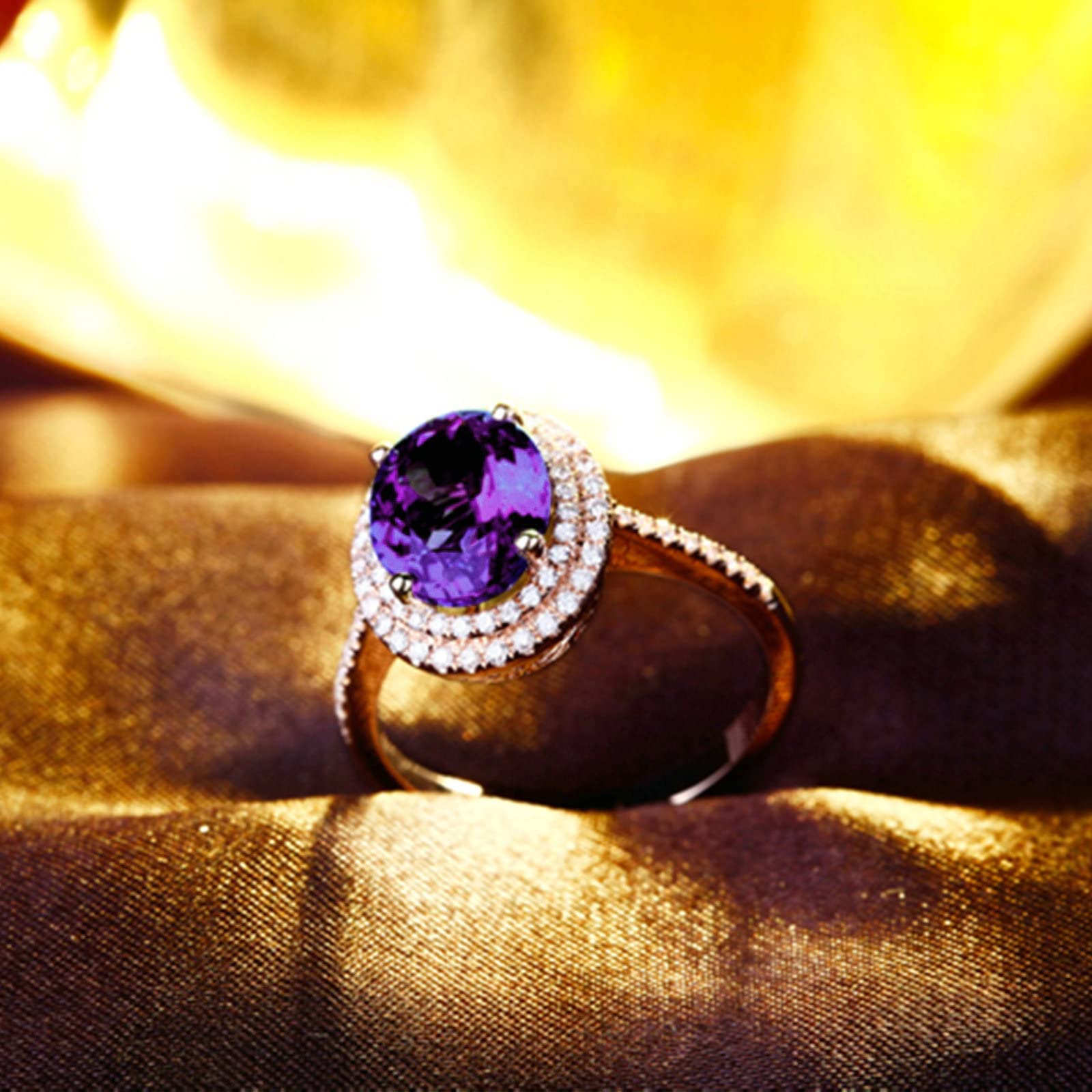 Aienid S925 Sterling Silver Amethyst Rings for Women - Elegant Oval Wedding Ring, Engagement Gift, Anniversary Jewelry (Perfect for Bridal, Party & Special Occasions)