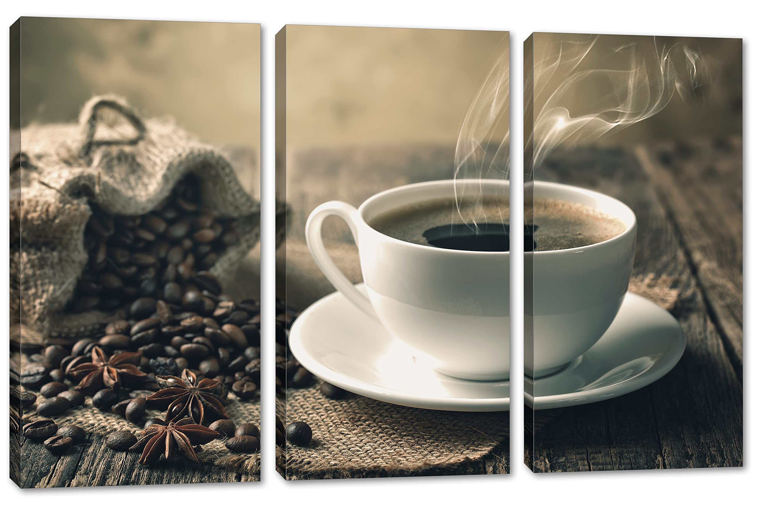 30x20 Faded Coffee & Cup Canvas Print - 3 Panel Split Wall Art for Coffee Shop & Cafe Decor | Perfect for Home, Office & Restaurant Décor