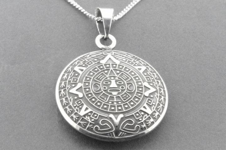 Double-Sided Sterling Silver Curved Mayan Calendar Pendant Necklace - Perfect for Spiritual Jewelry, Boho Fashion & Gift Giving