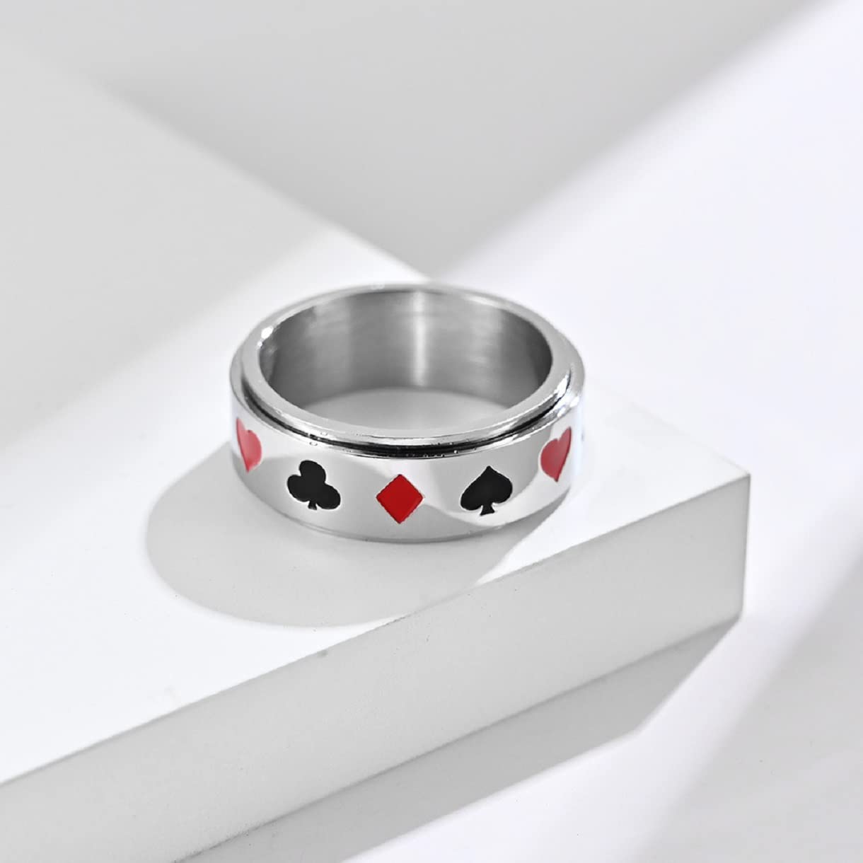 Men's Poker Cards Band Ring - Lucky Spade Poker Spinner Ring in Black & Silver | Hip Hop Jewelry, Vintage Ace of Spades Punk Ring | Perfect for Casino Nights, Poker Games, and Hip Hop Fashion Accessories