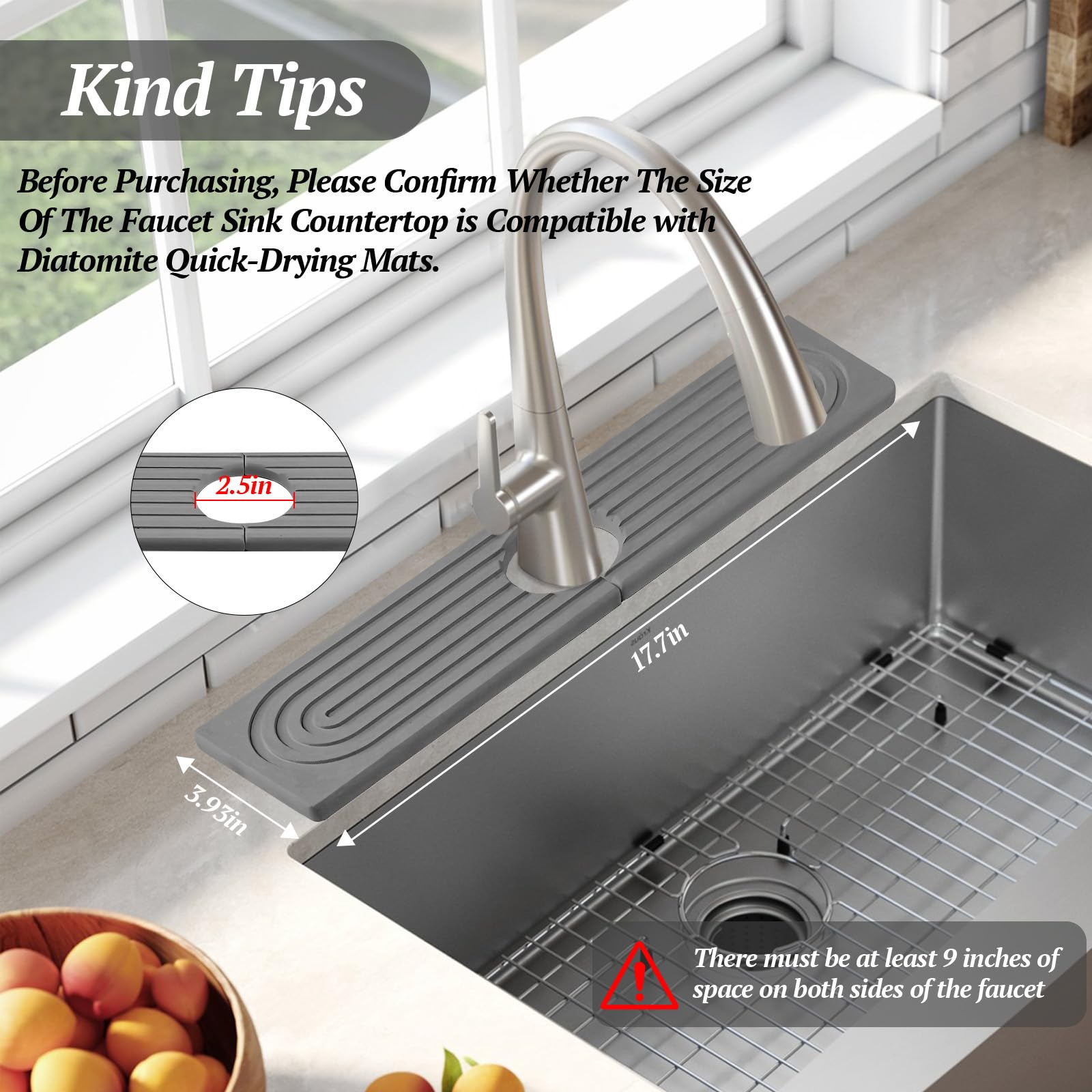 Premium Diatomite Sink Splash Guard & Fast-Drying Stone Tray (15.7
