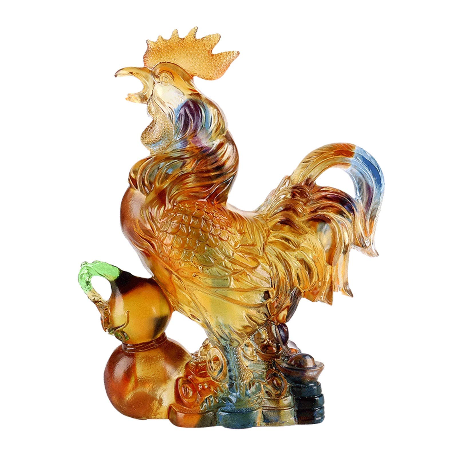 TOMYEUS 7.9 Inch Buddha & Rooster Statue - Exquisite Colored Glaze Animal Figurine Collection for Home Decor, Kitchen Gift, Feng Shui Decoration | Perfect for Living Room Display, Office Desk Ornament, and Spiritual Meditation Space