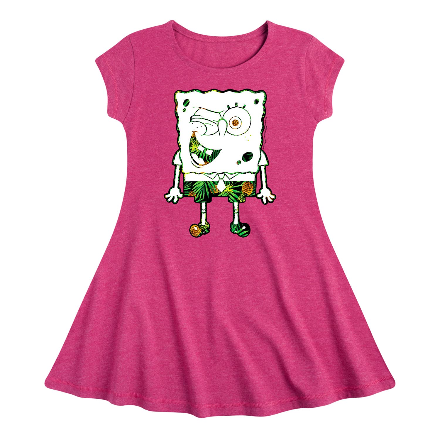 Spongebob Squarepants Pineapple Print Fit & Flare Dress for Toddler & Youth Girls | Cute Cartoon Character Outfit for Playdates, Birthday Parties & Summer Fun