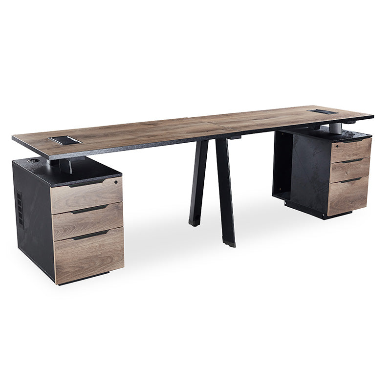 ARTO 2-Person Workstation with 2 Storage Cabinets - 2.4M Warm Oak & Black Office Desk for Home & Business | Perfect for Shared Workspaces & Small Offices