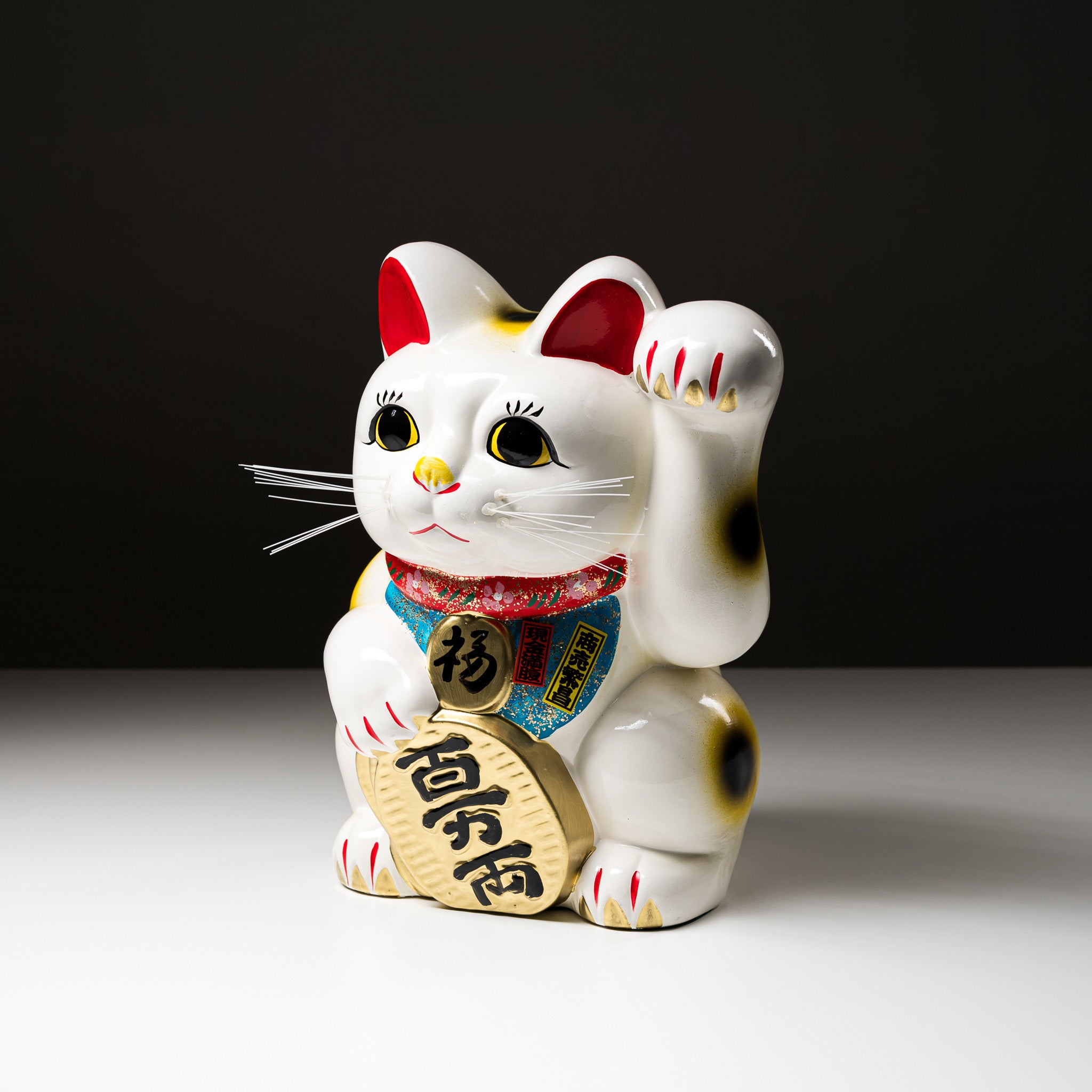 Tokoname Ware Lucky Cat Ornament - 33cm Left Hand Waving Maneki Neko for Home Decor, Office & Gift | Japanese Fortune Cat Figurine for Good Luck & Prosperity