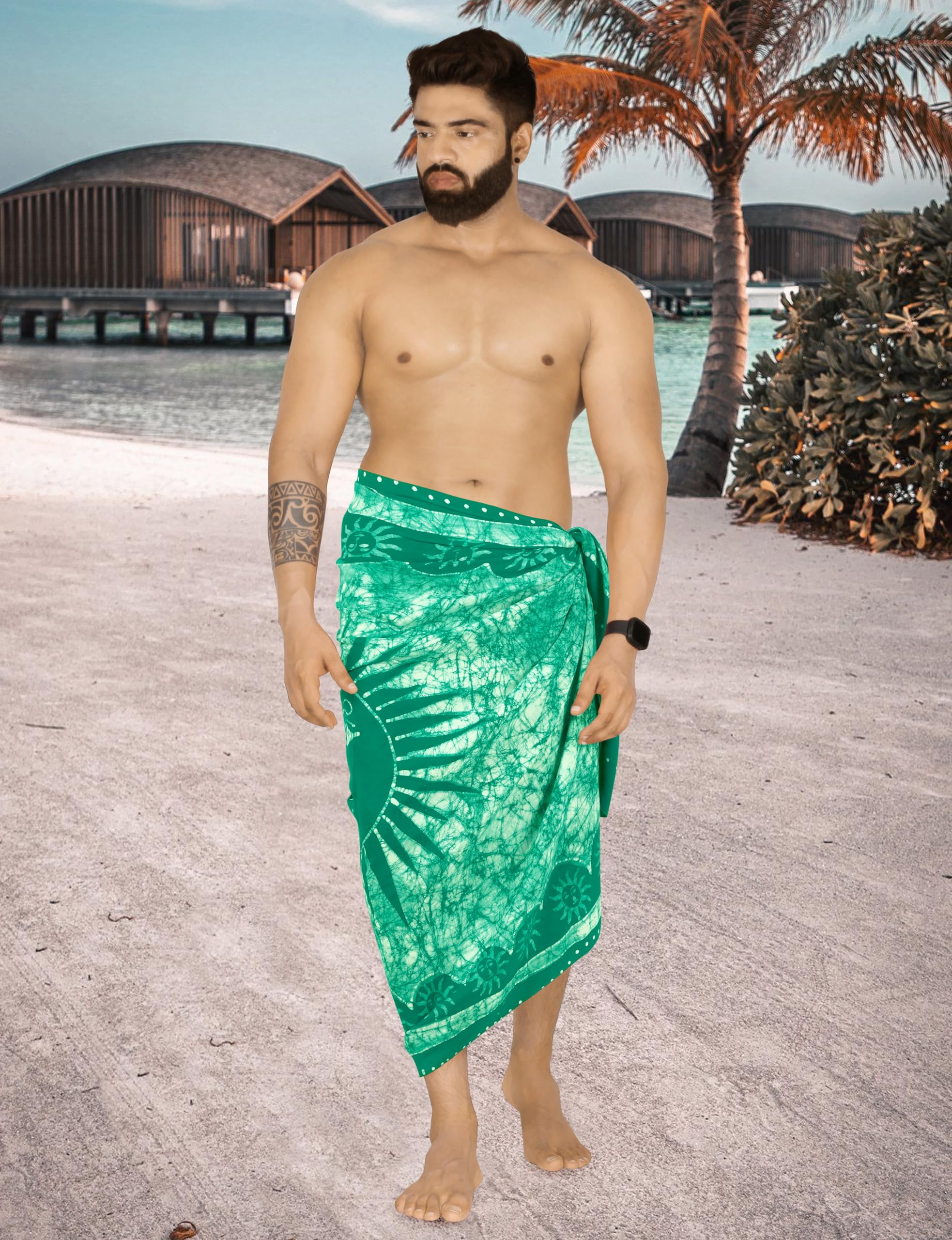 LA LEELA Men's Sarong Beach Cover-Up - Quick Dry Swim Wrap for Pool, Beach & Vacation - Lightweight Summer Swimwear with Pockets for Men