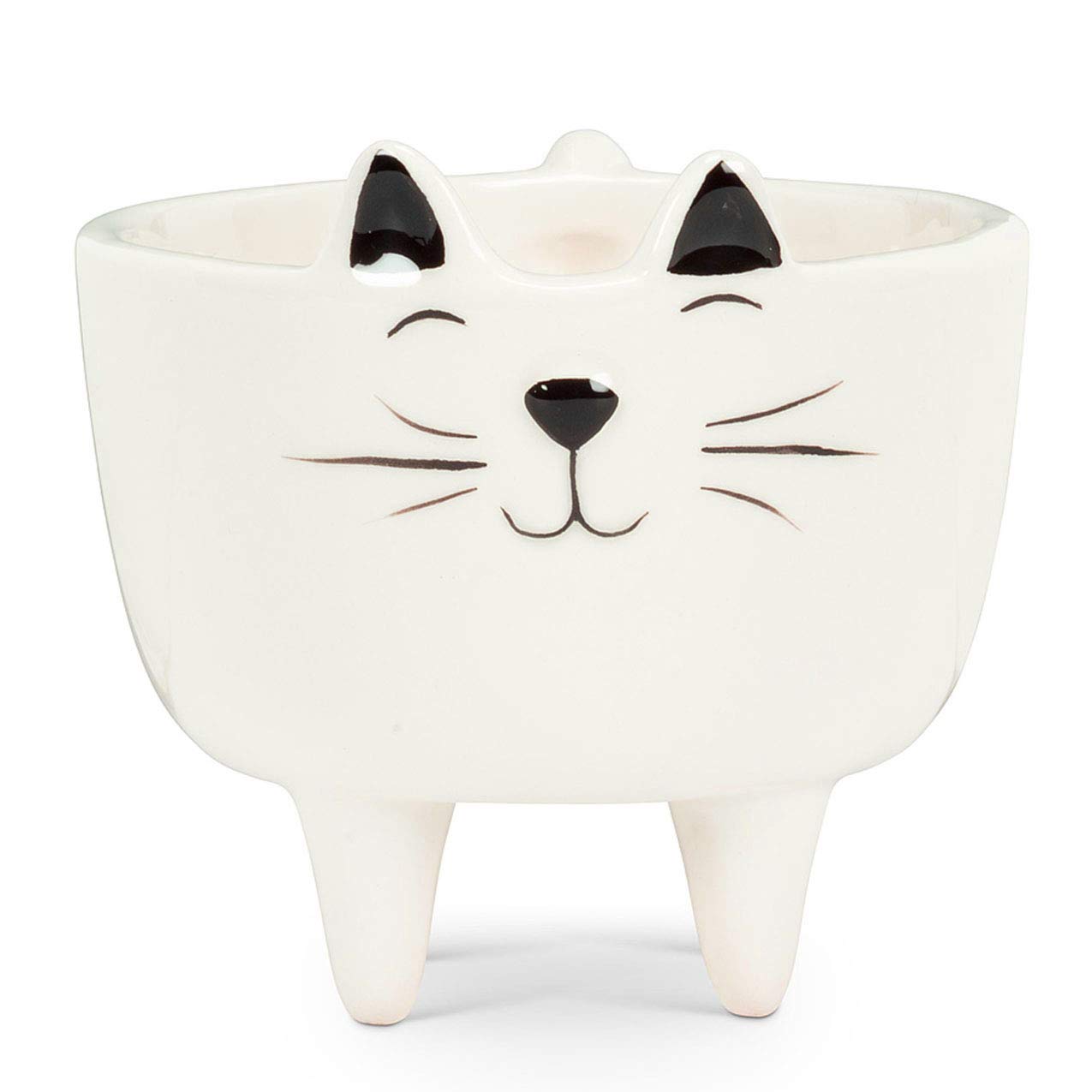 Ceramic Succulent Planter Pots - White Cat Mini Indoor Planters for Home, Office & Garden Decor | Perfect for Small Plants, Cacti & Air Plants