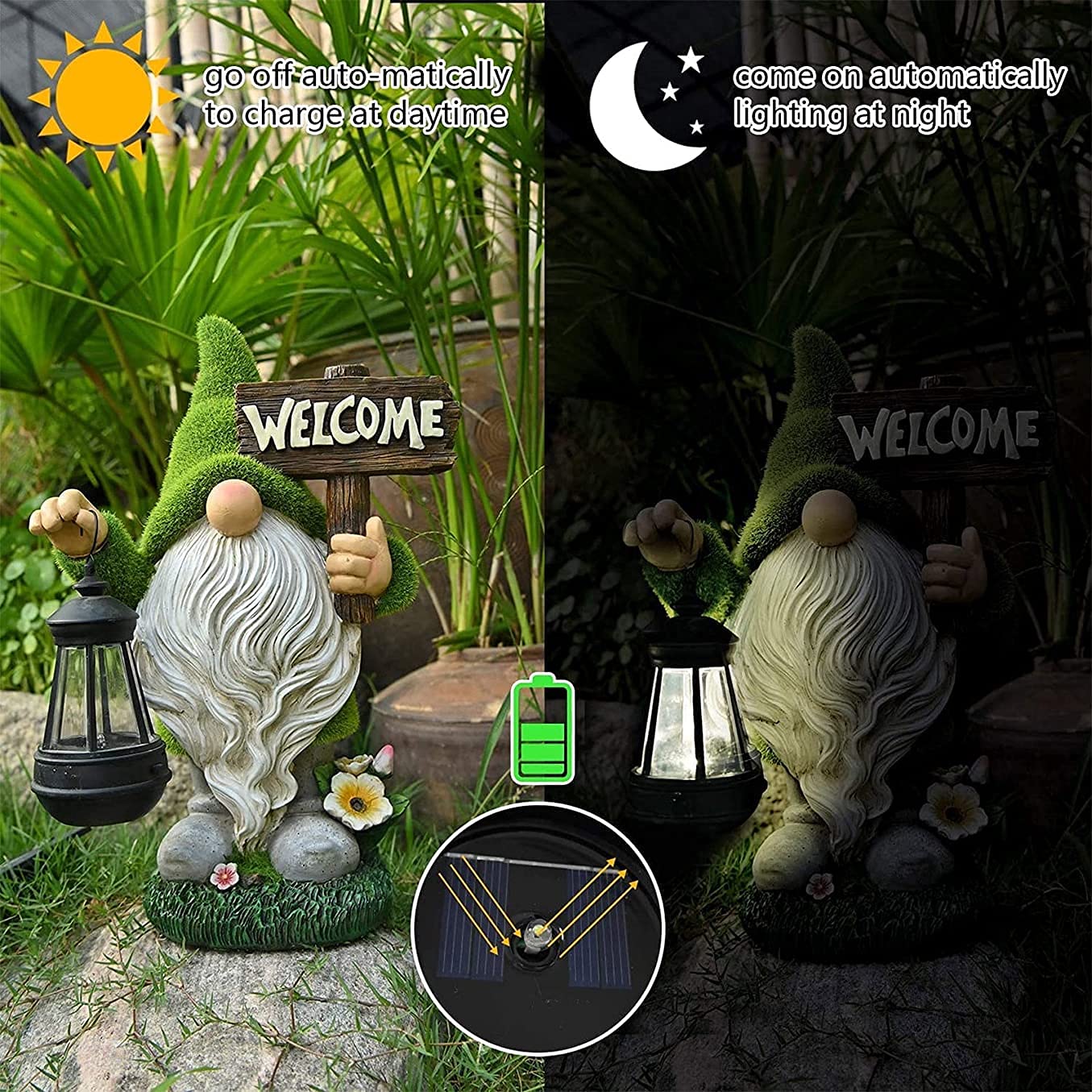 Solar Powered Dwarf Resin Statue - Cute Cartoon Garden Decor for Outdoor Patio, Lawn & Yard - Waterproof Solar Light for Nighttime Landscape Decoration