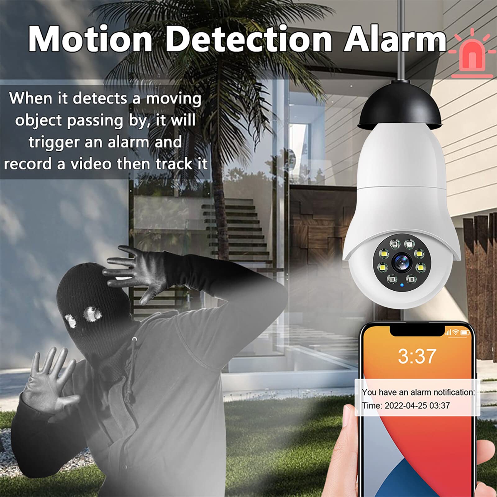 Ruiqas E27 Smart Light Bulb Security Camera - 2.4GHz/5GHz WiFi, 1080P 2MP HD, 360° Panoramic View - Indoor/Outdoor Home Security Surveillance for Garage, Yard & Porch