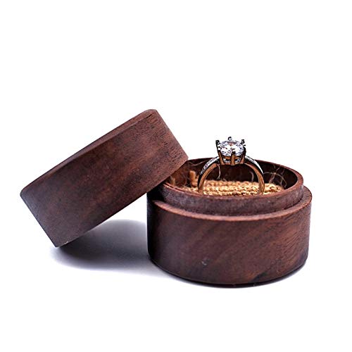 Handcrafted Walnut Wood Jewelry Box - Engagement & Wedding Ring Holder for Proposal, Ceremony & Storage - Rustic Portable Ring Box for Couples, Bridal Showers & Anniversary Gifts