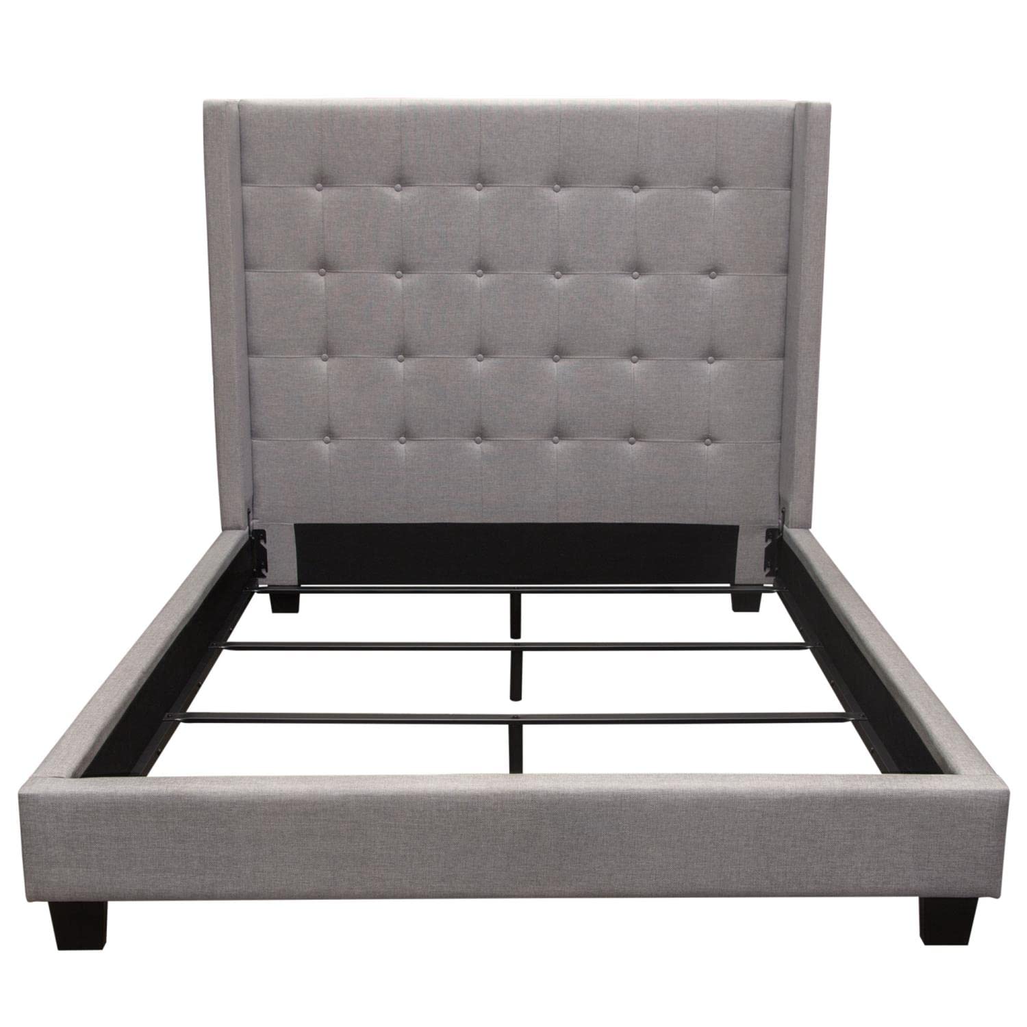 Luxury Diamond Tufted Wingback Bed Frame - Light Gray Upholstered Eastern King Size (93