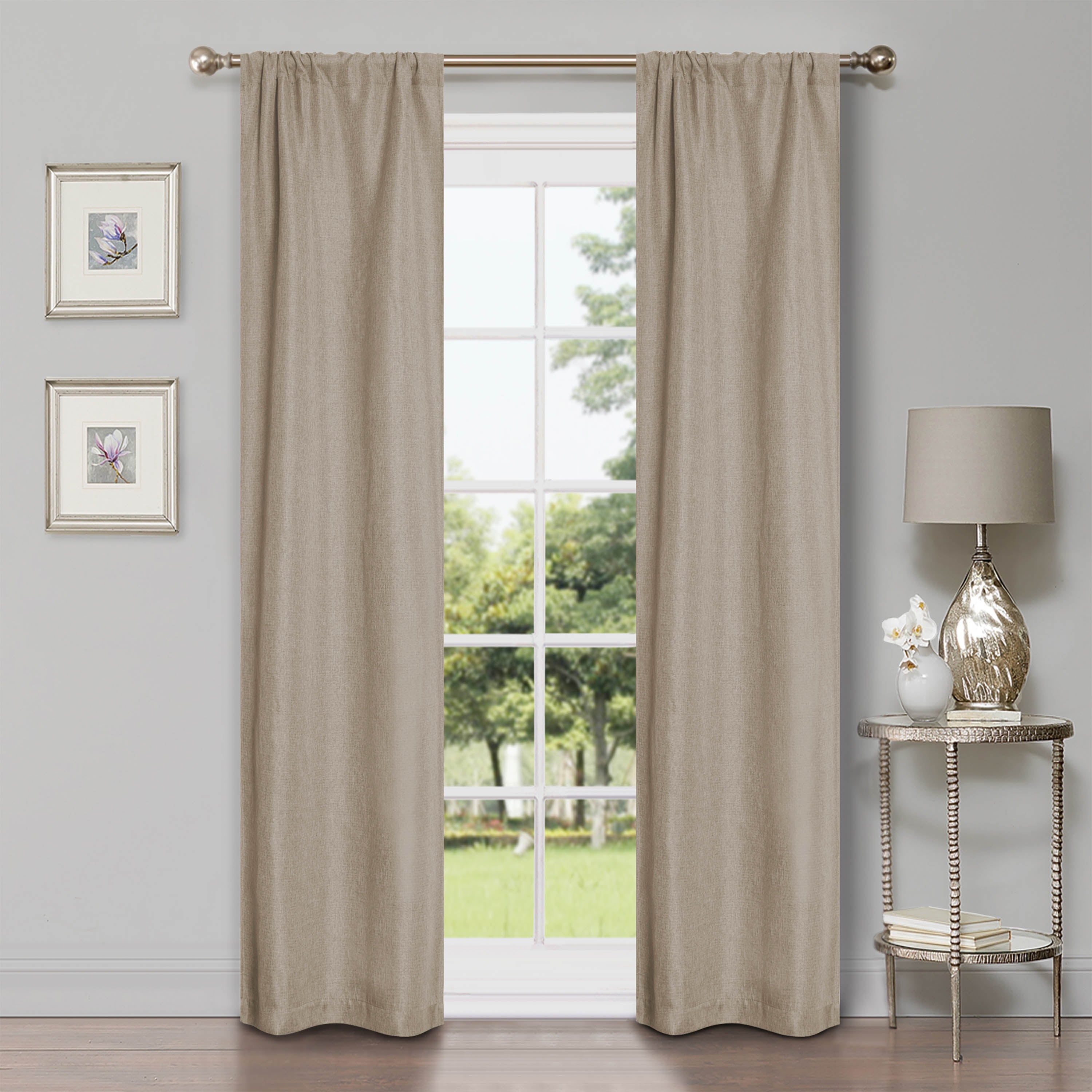 Linen Pattern Blackout Curtains Set of 2 Panels - 100% Room Darkening, Washable Fabric for Bedroom & Living Room - Noise Reducing & Energy Saving Window Treatments for Home Decor