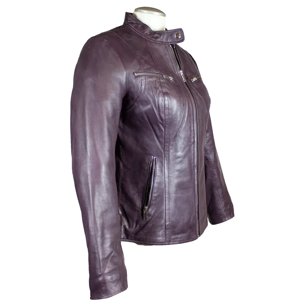 BOL Women's Zip Pocket Leather Jacket - Stylish Faux Leather Biker Jacket with Zipper Pockets for Casual Outings & Night Out