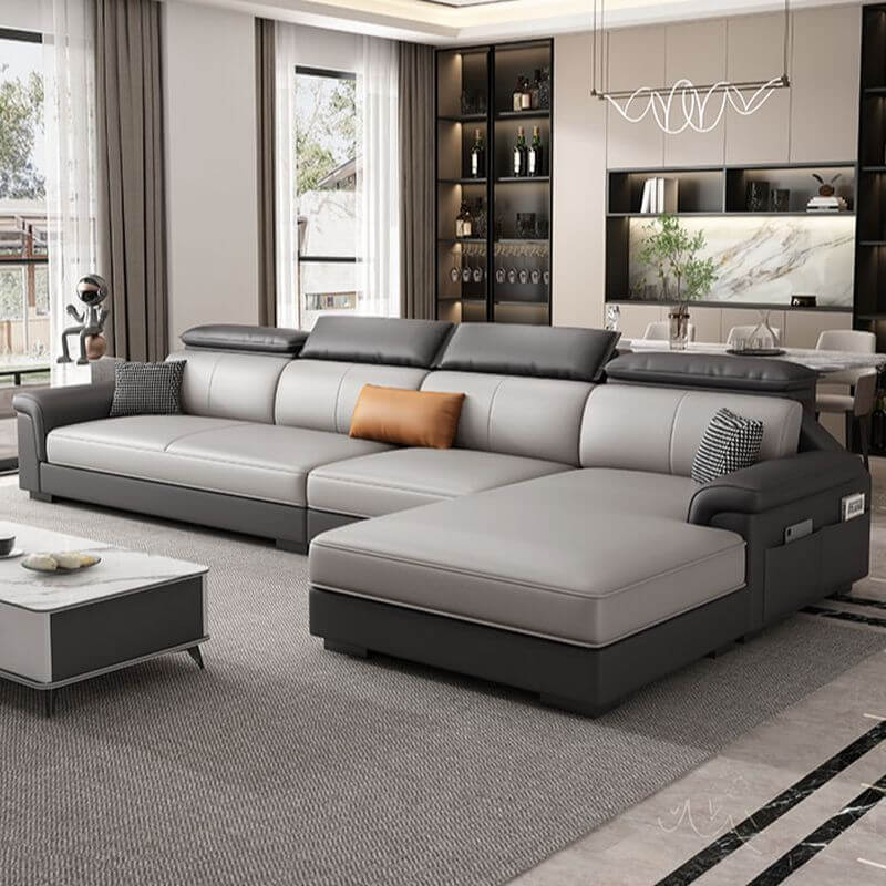 L-Shaped & Straight Sofa Chaise with Right-Hand Facing - Modern Sectional Couch with Concealed Support for Living Room, Home Theater & Small Spaces