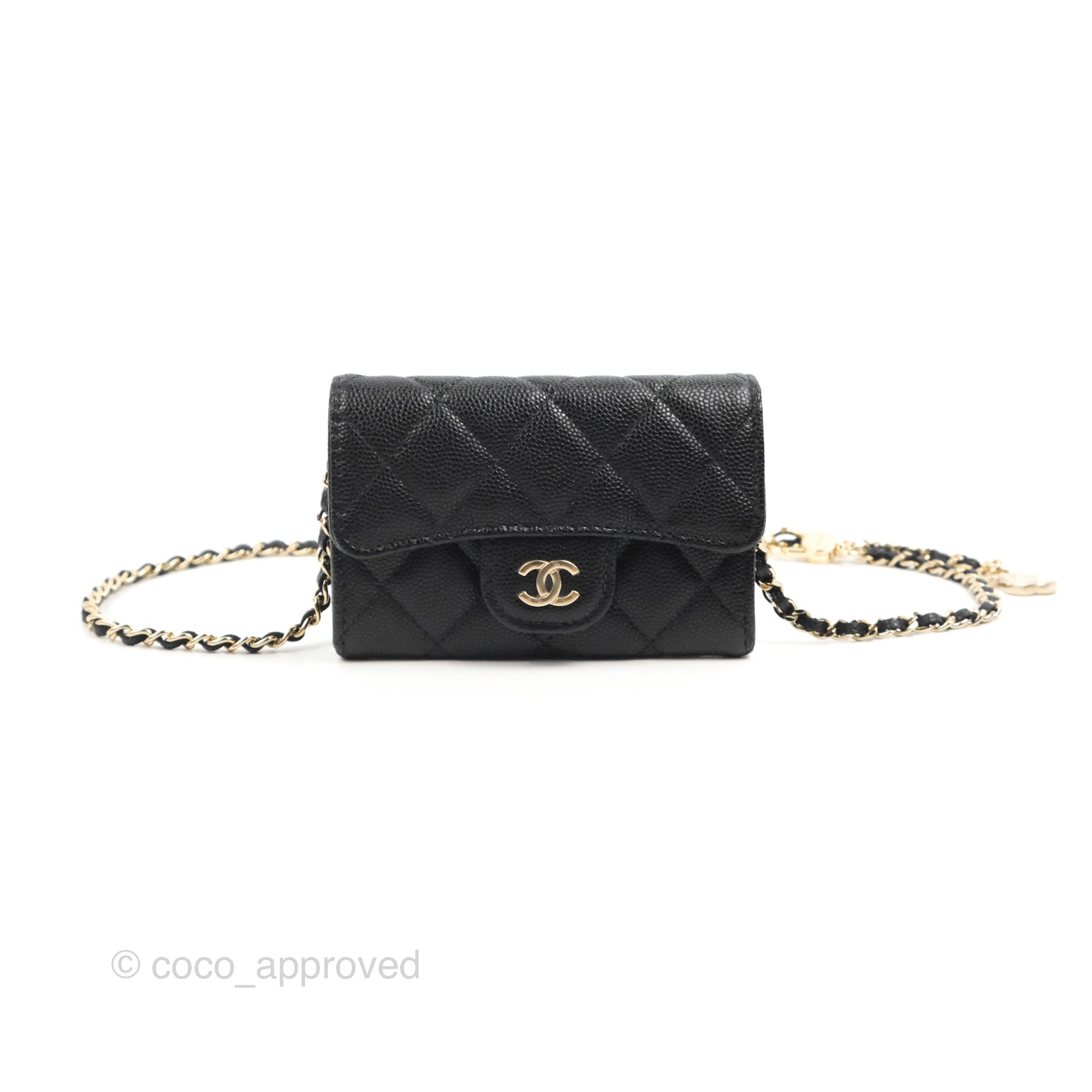 Chanel Card Holder Belt Bag Black Caviar Gold Hardware 21P - Luxury Crossbody Phone Pouch for Women, Fashionable Hands-Free Accessory for Parties, Travel and Daily Use